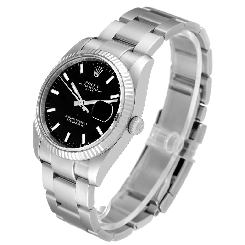 Rolex Date 34 Steel White Gold Black Dial Mens Watch 115234