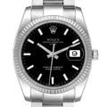 Rolex Date 34 Steel White Gold Black Dial Mens Watch 115234