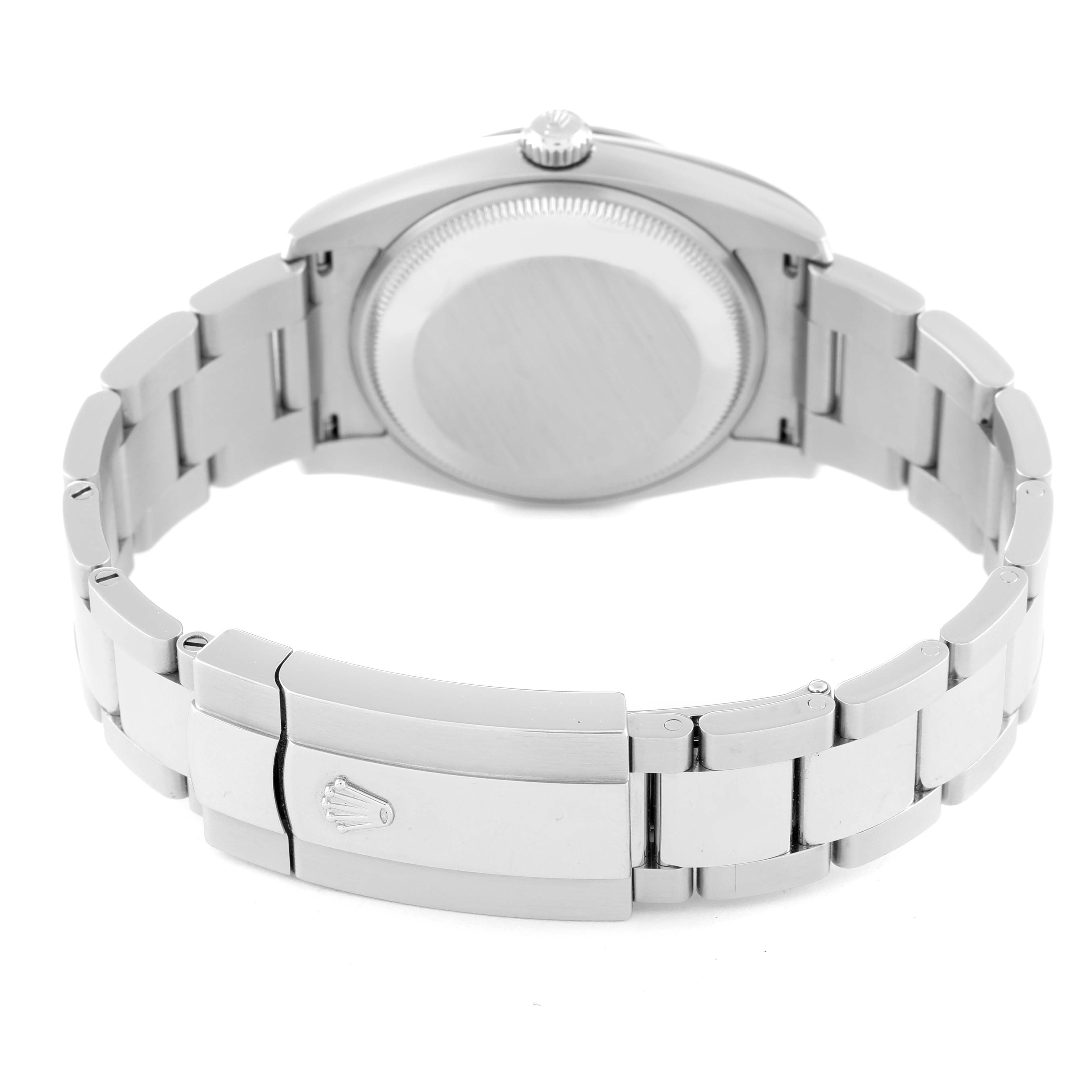 Rolex Date 34 Steel White Gold Black Diamond Dial Mens Watch 115234 Box Card