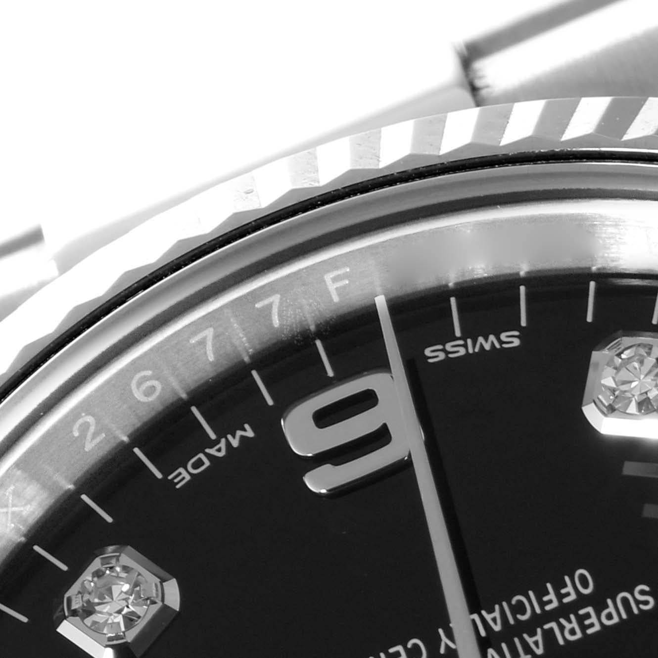 Rolex Date 34 Steel White Gold Black Diamond Dial Mens Watch 115234 Box Card