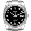 Rolex Date 34 Steel White Gold Black Diamond Dial Mens Watch 115234 Box Card