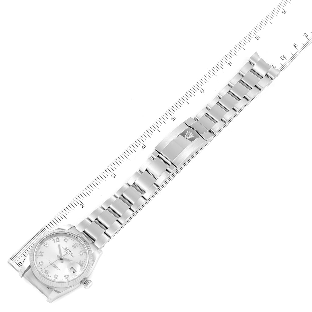Rolex Date 34 Steel White Gold Diamond Dial Mens Watch 115234 Box Card