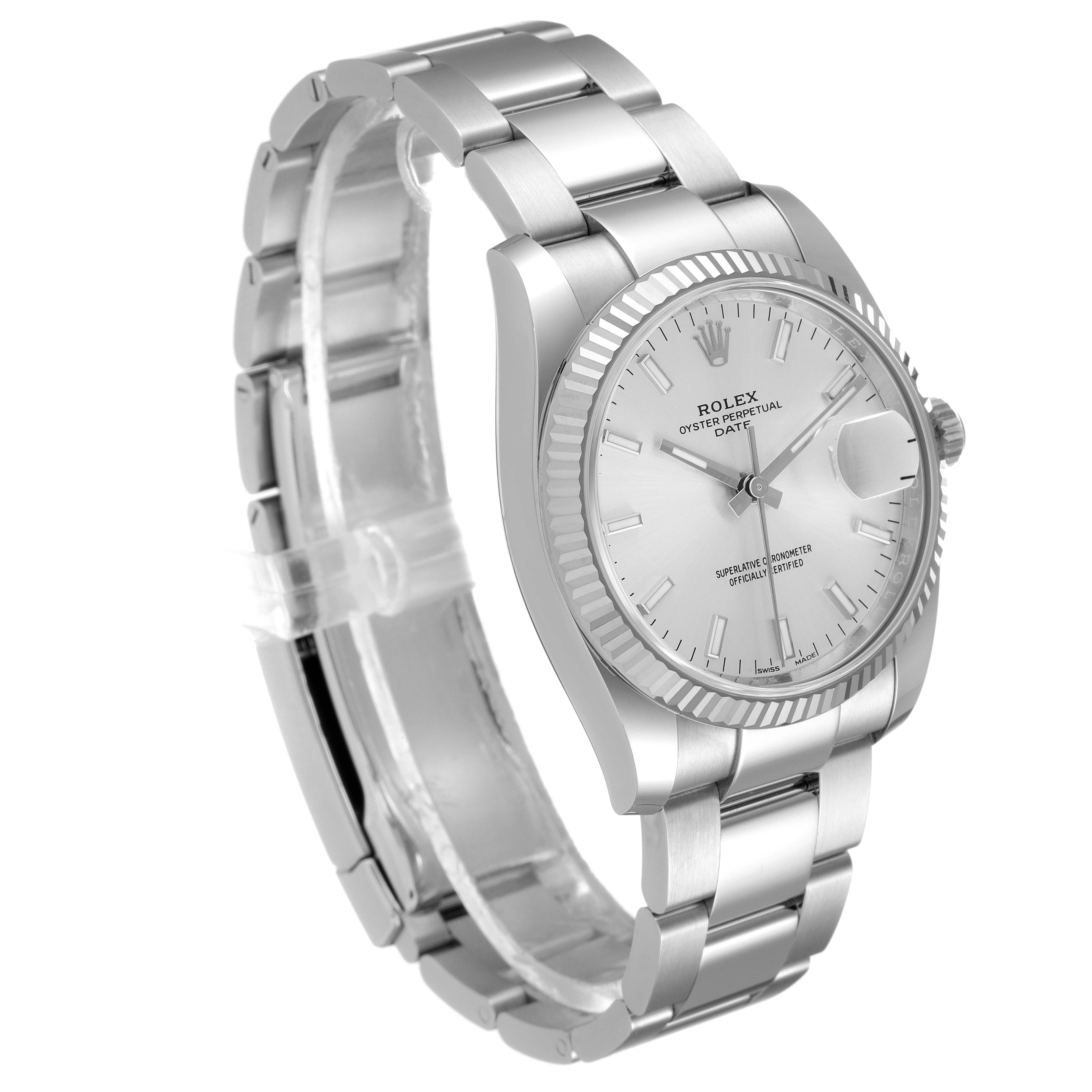 Rolex Date 34 Steel White Gold Silver Dial Mens Watch 115234 Unworn