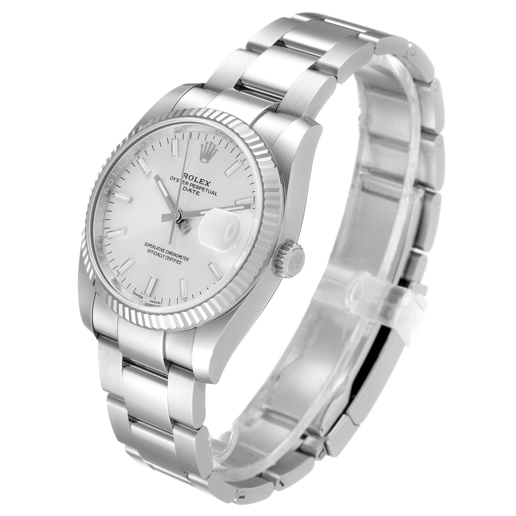 Rolex Date 34 Steel White Gold Silver Dial Mens Watch 115234 Unworn