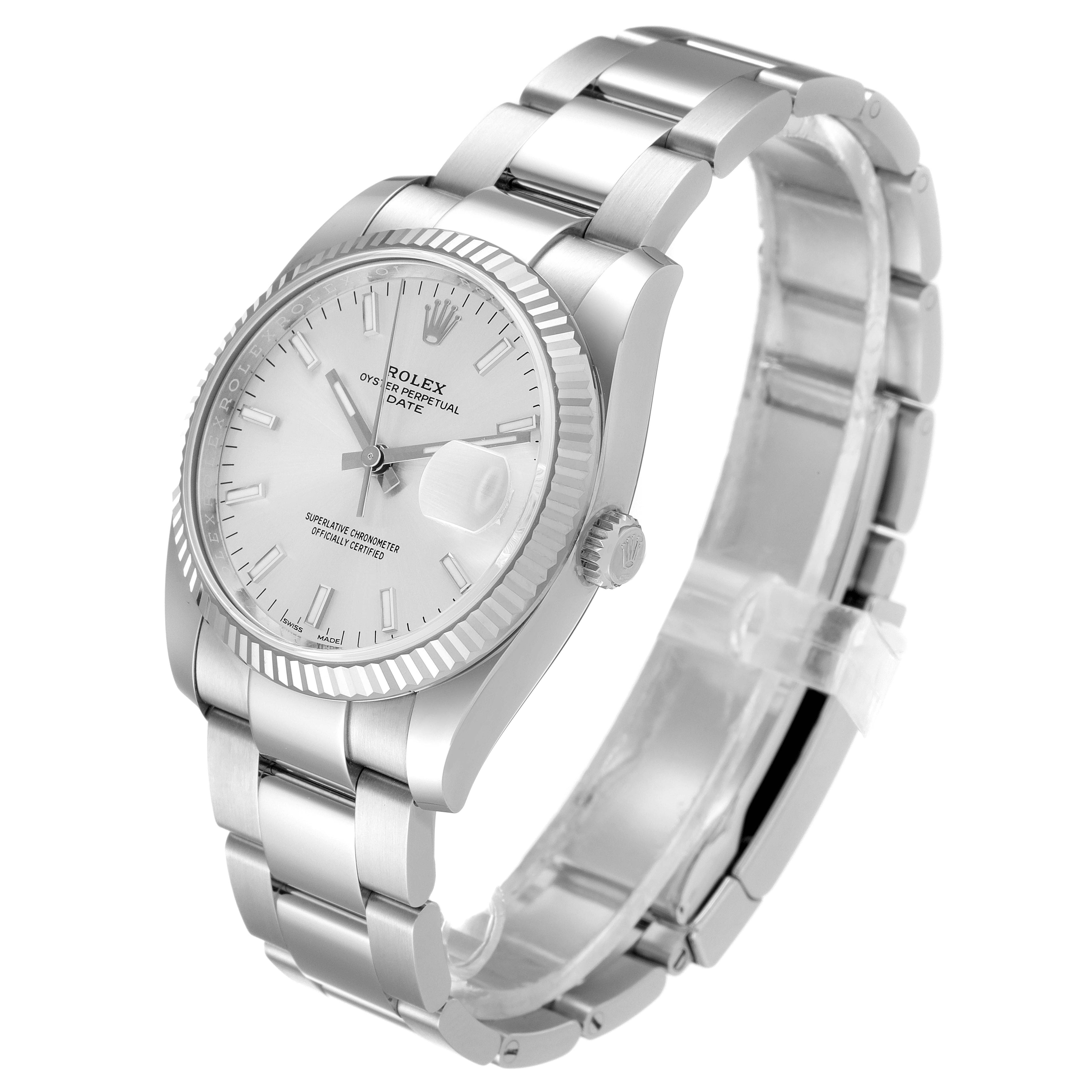 Rolex Date 34 Steel White Gold Silver Dial Mens Watch 115234 Unworn