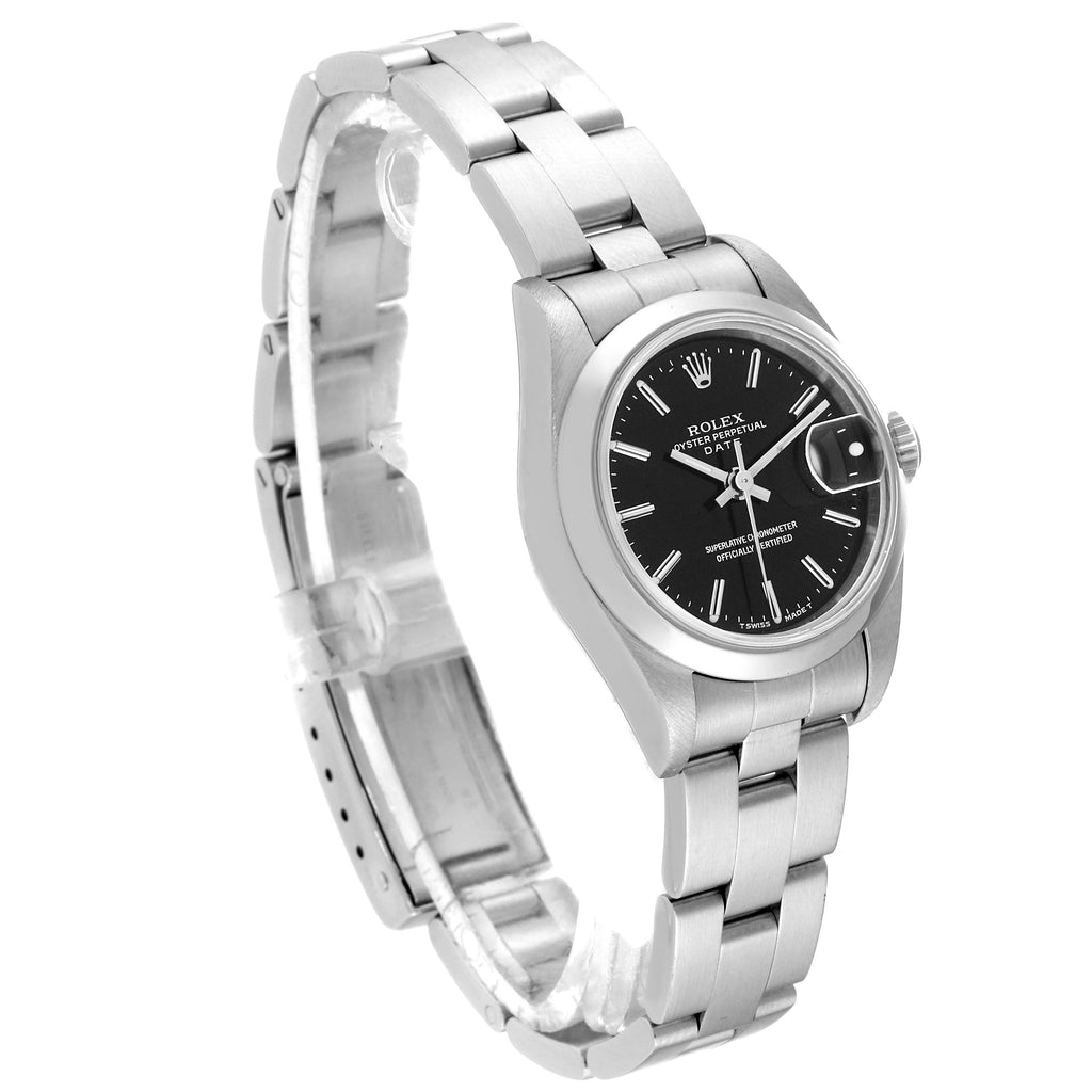 Rolex Date Black Dial Oyster Bracelet Steel Ladies Watch 69160 Papers