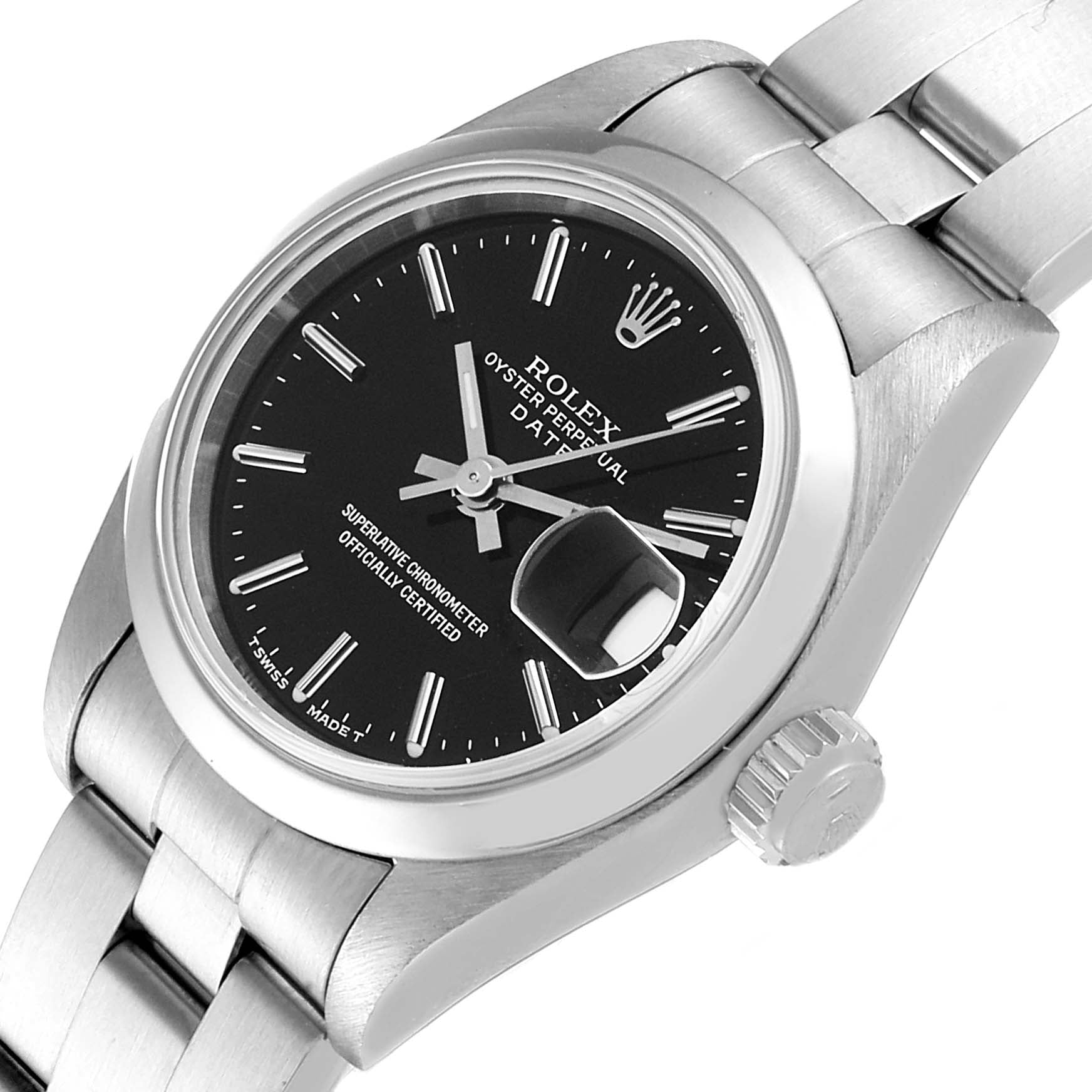 Rolex Date Black Dial Oyster Bracelet Steel Ladies Watch 69160 Papers