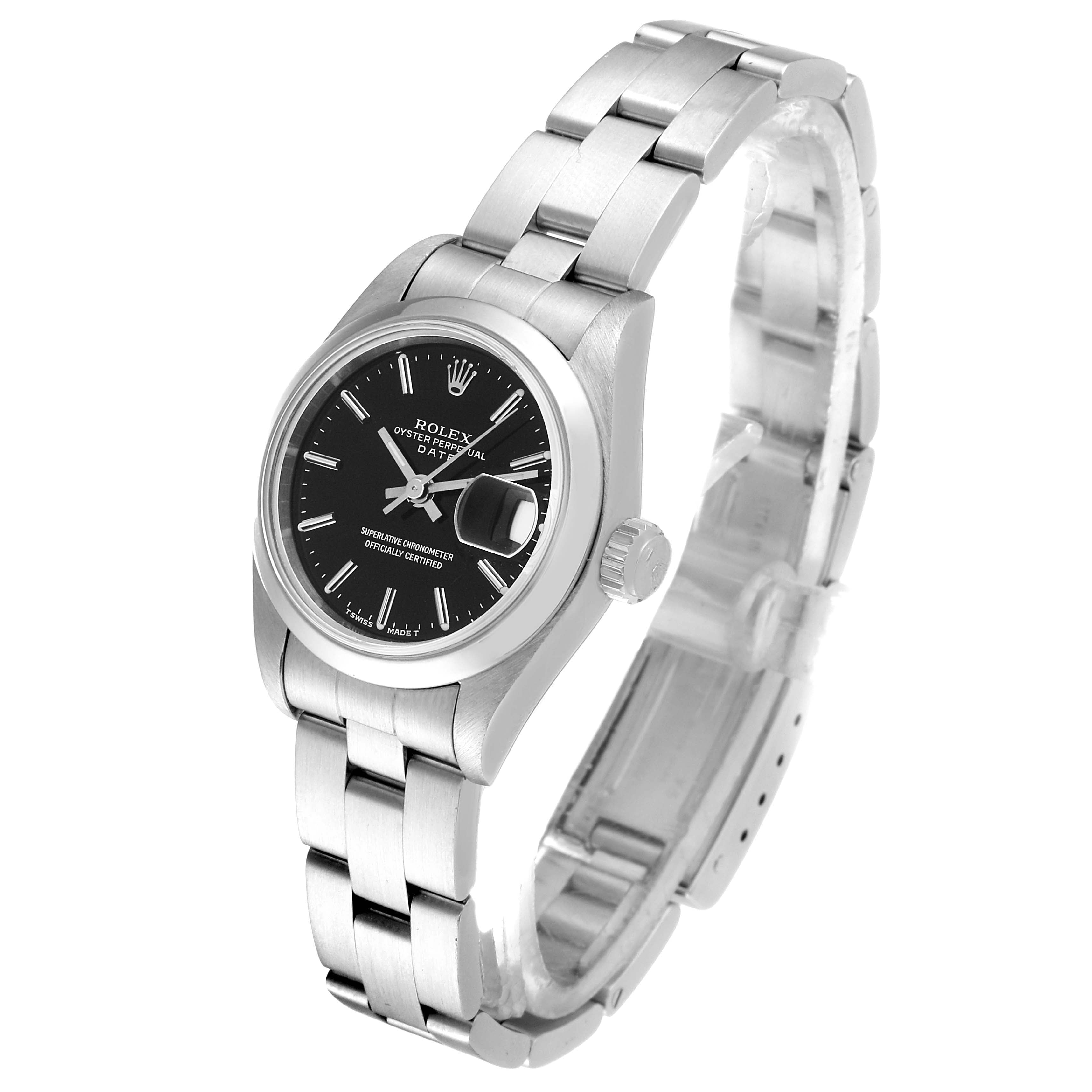 Rolex Date Black Dial Oyster Bracelet Steel Ladies Watch 69160 Papers