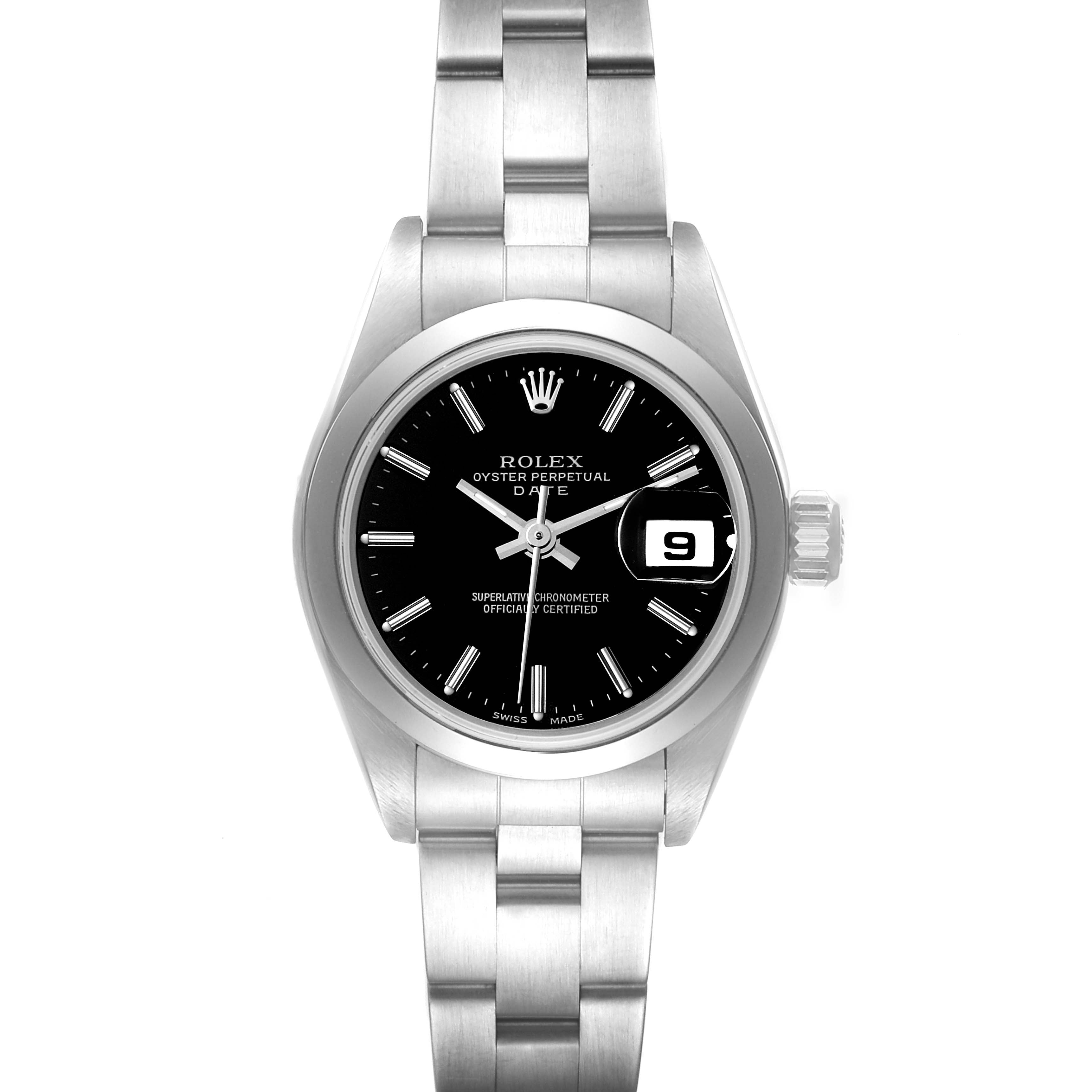 Rolex Date Black Dial Oyster Bracelet Steel Ladies Watch 79160 Box Papers