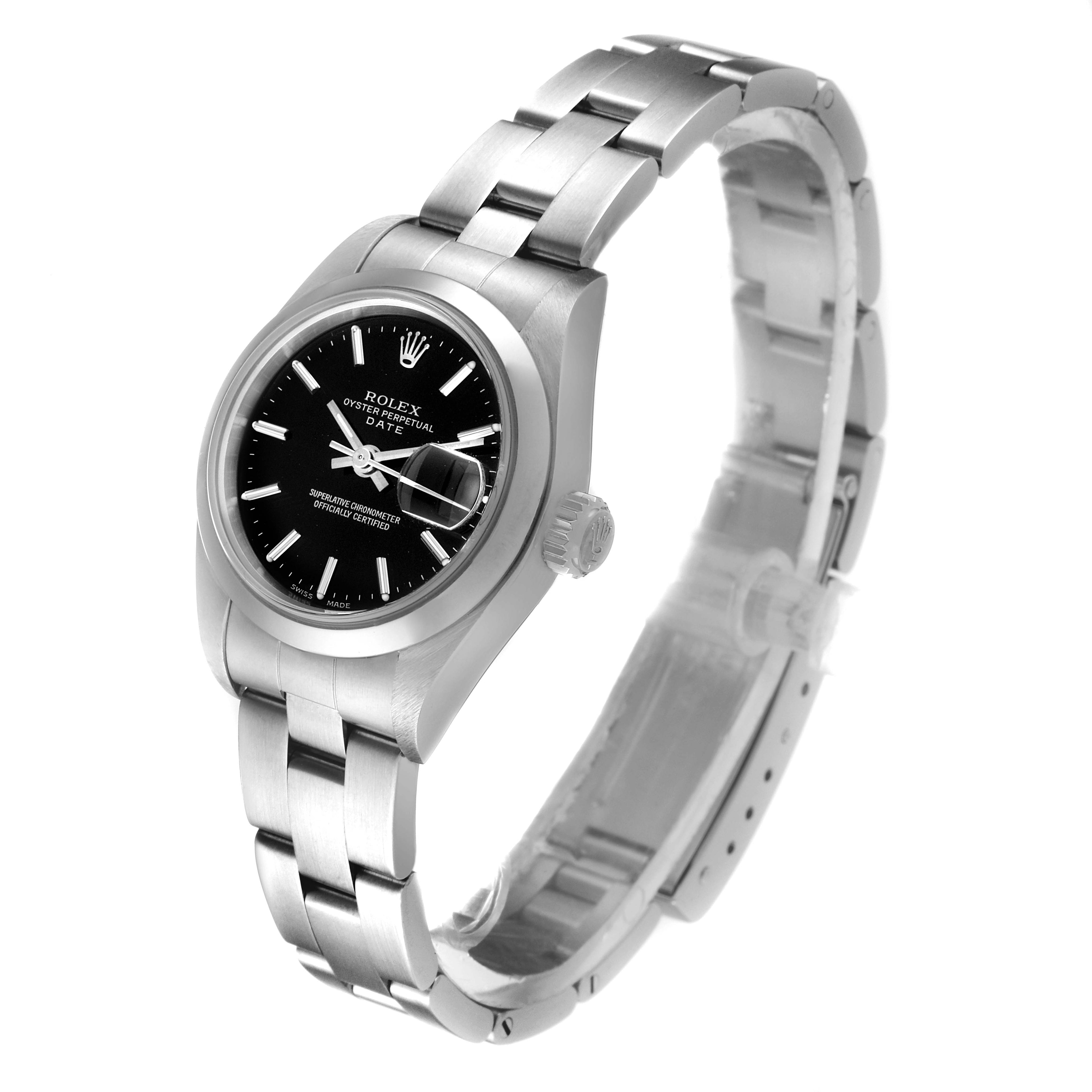 Rolex Date Black Dial Oyster Bracelet Steel Ladies Watch 79160 Box Papers