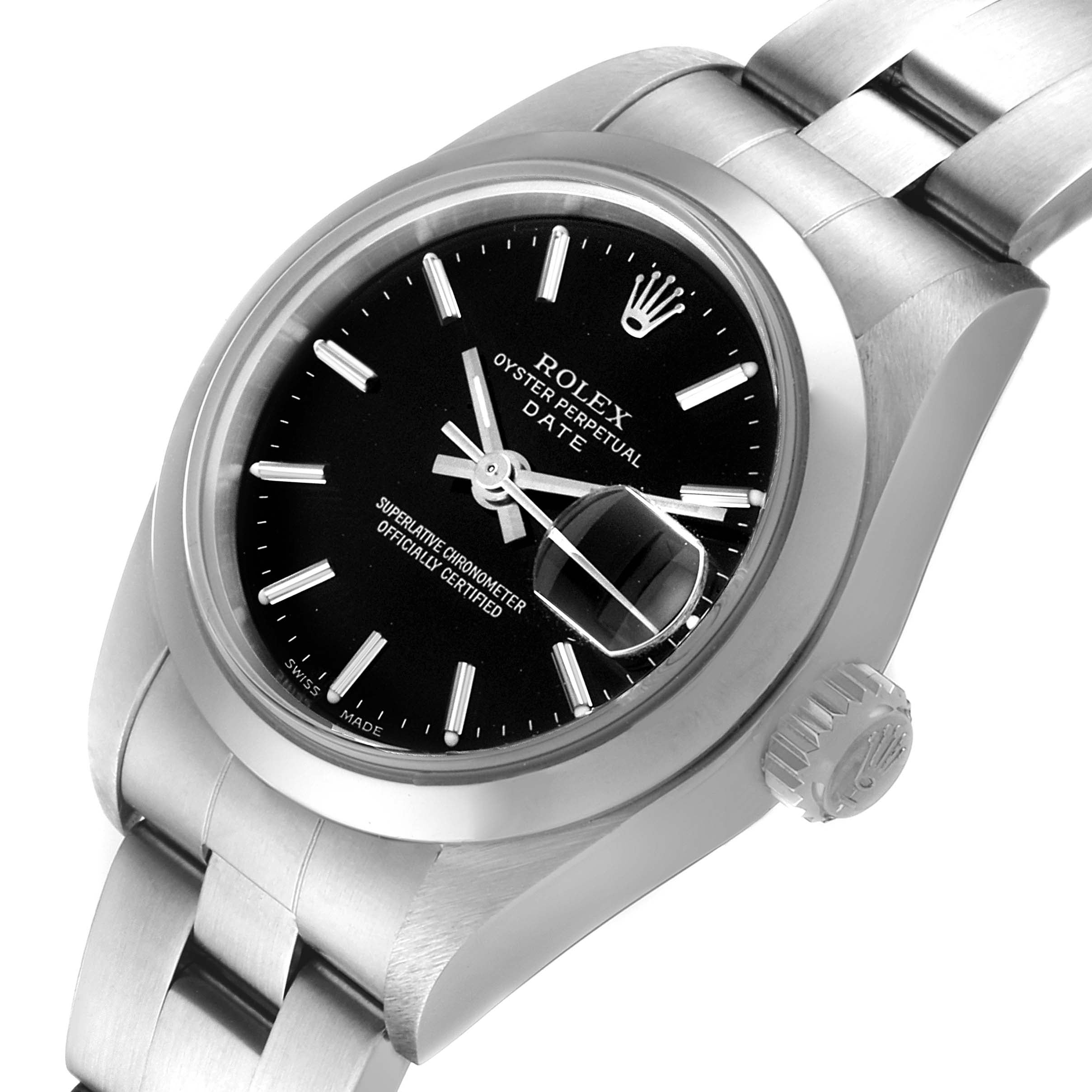Rolex Date Black Dial Oyster Bracelet Steel Ladies Watch 79160 Box Papers