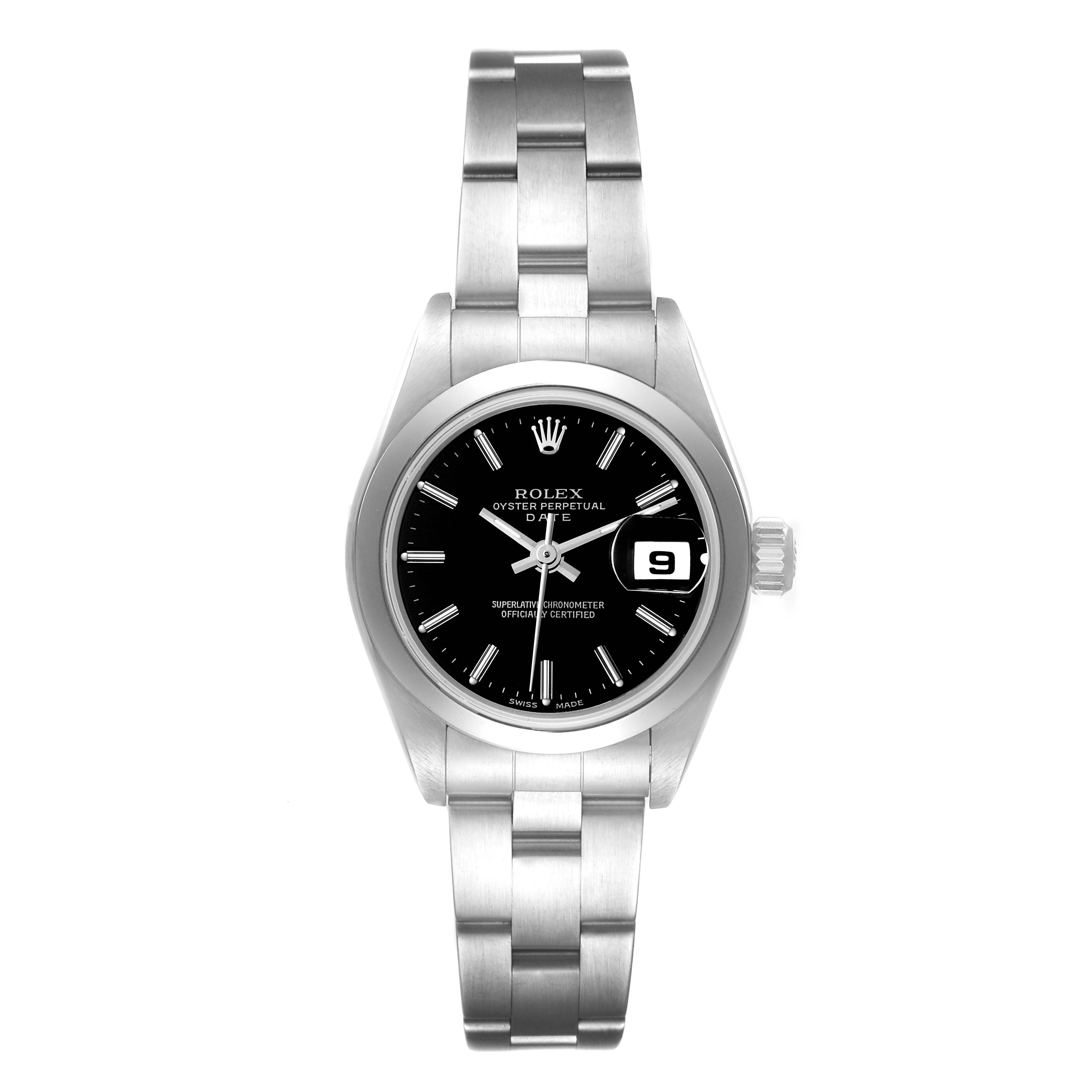 Rolex Date Black Dial Oyster Bracelet Steel Ladies Watch 79160 Box Papers