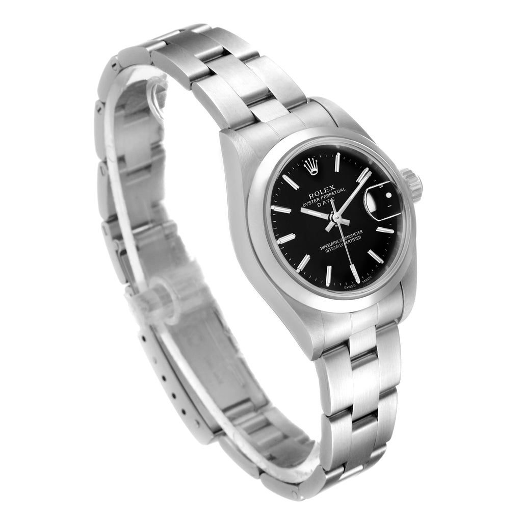 Rolex Date Black Dial Oyster Bracelet Steel Ladies Watch 79160 Box Papers