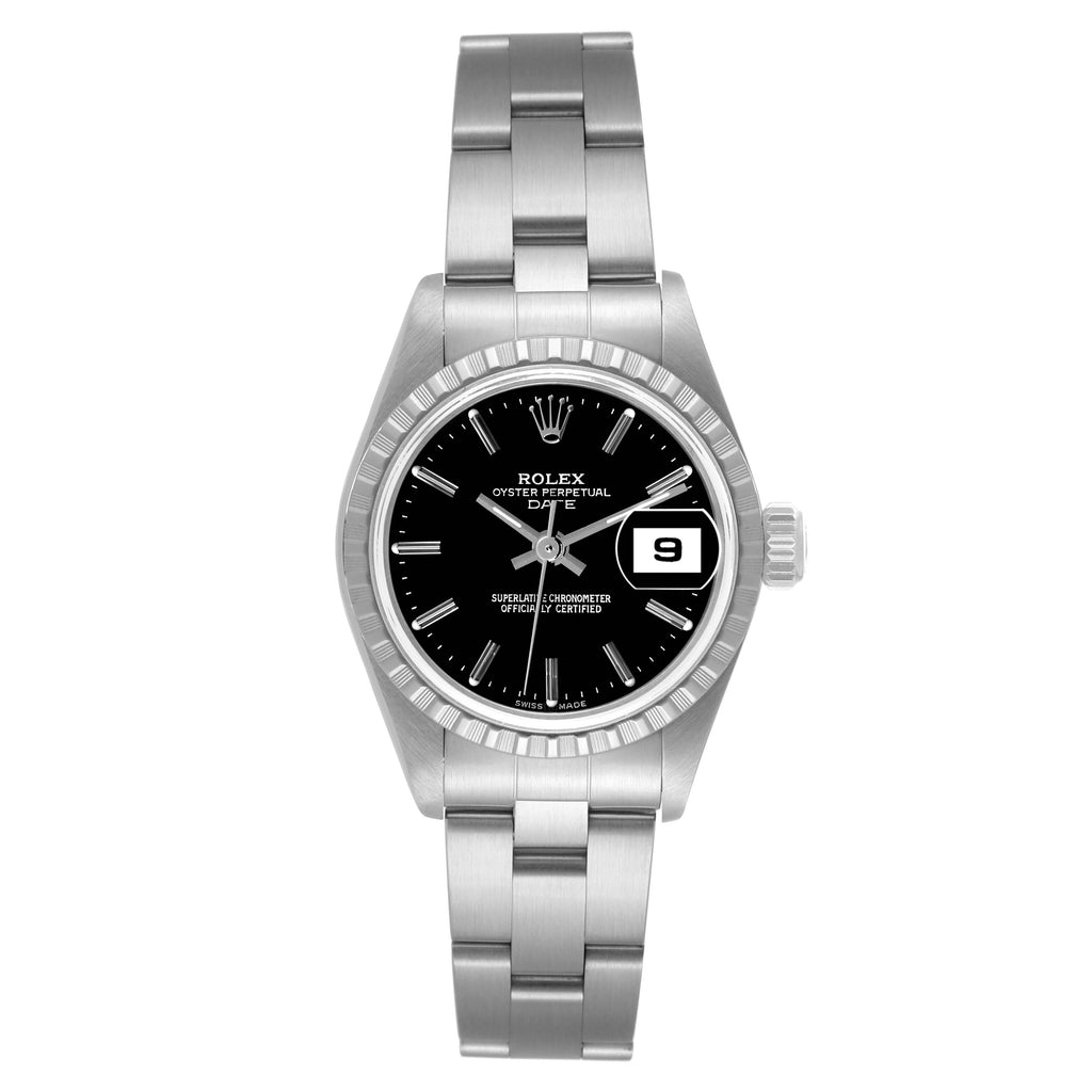 Rolex Date Black Dial Oyster Bracelet Steel Ladies Watch 79240 Box Papers