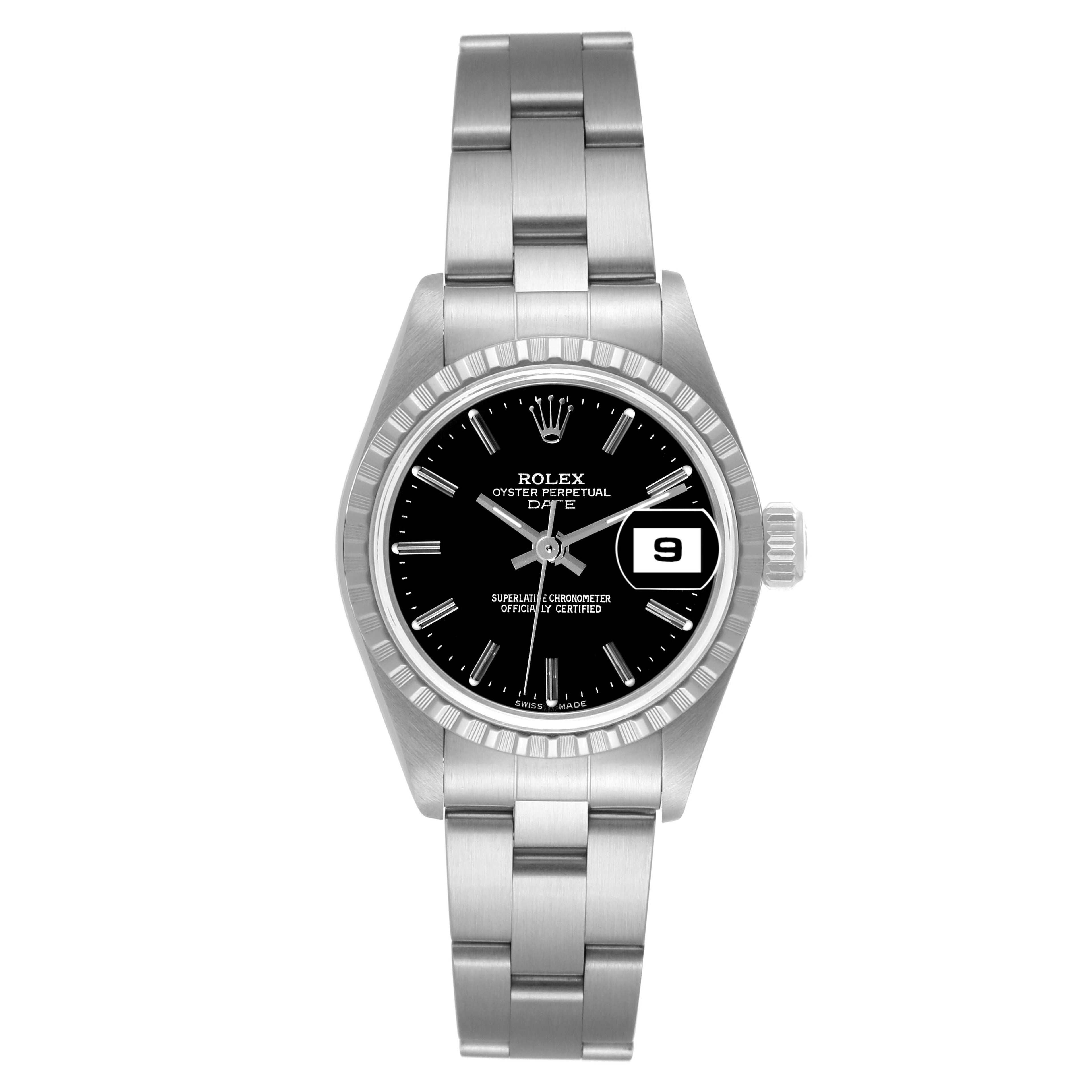 Rolex Date Black Dial Oyster Bracelet Steel Ladies Watch 79240 Box Papers