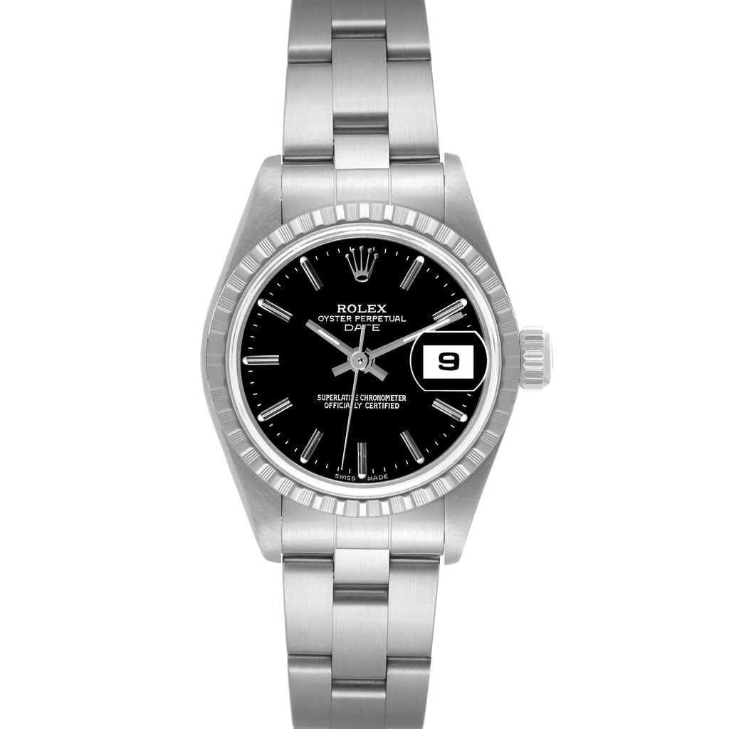 Rolex Date Black Dial Oyster Bracelet Steel Ladies Watch 79240 Box Papers
