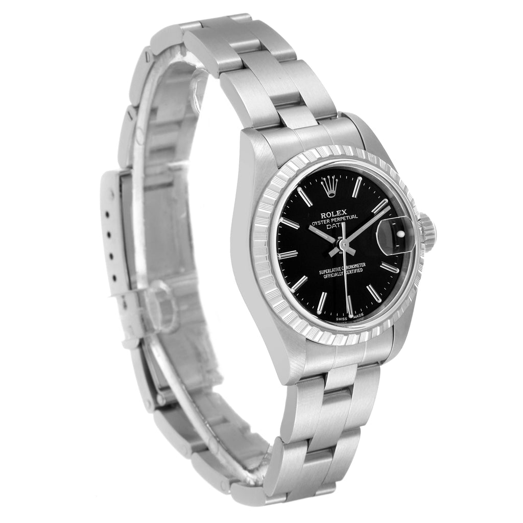 Rolex Date Black Dial Oyster Bracelet Steel Ladies Watch 79240 Box Papers