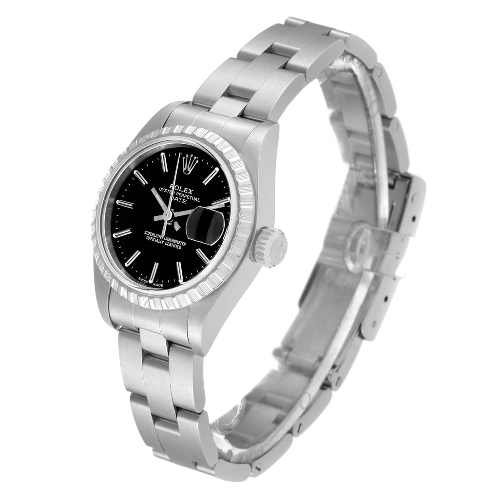 Rolex Date Black Dial Oyster Bracelet Steel Ladies Watch 79240 Box Papers