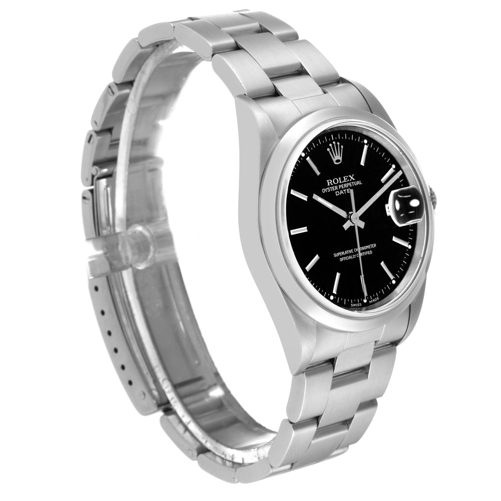 Rolex Date Black Dial Oyster Bracelet Steel Mens Watch 15200 Box Service Card