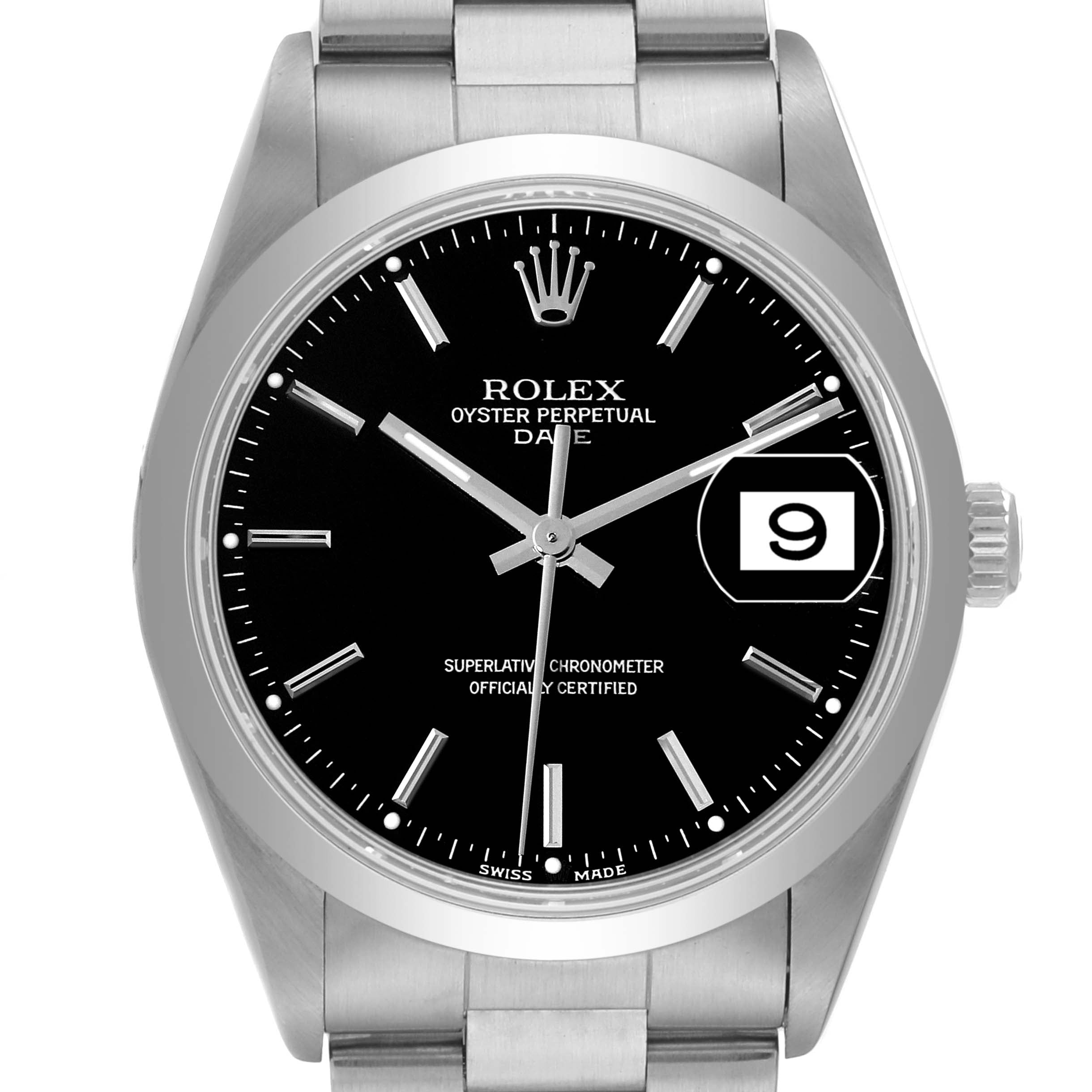 Rolex Date Black Dial Oyster Bracelet Steel Mens Watch 15200 Box Service Card