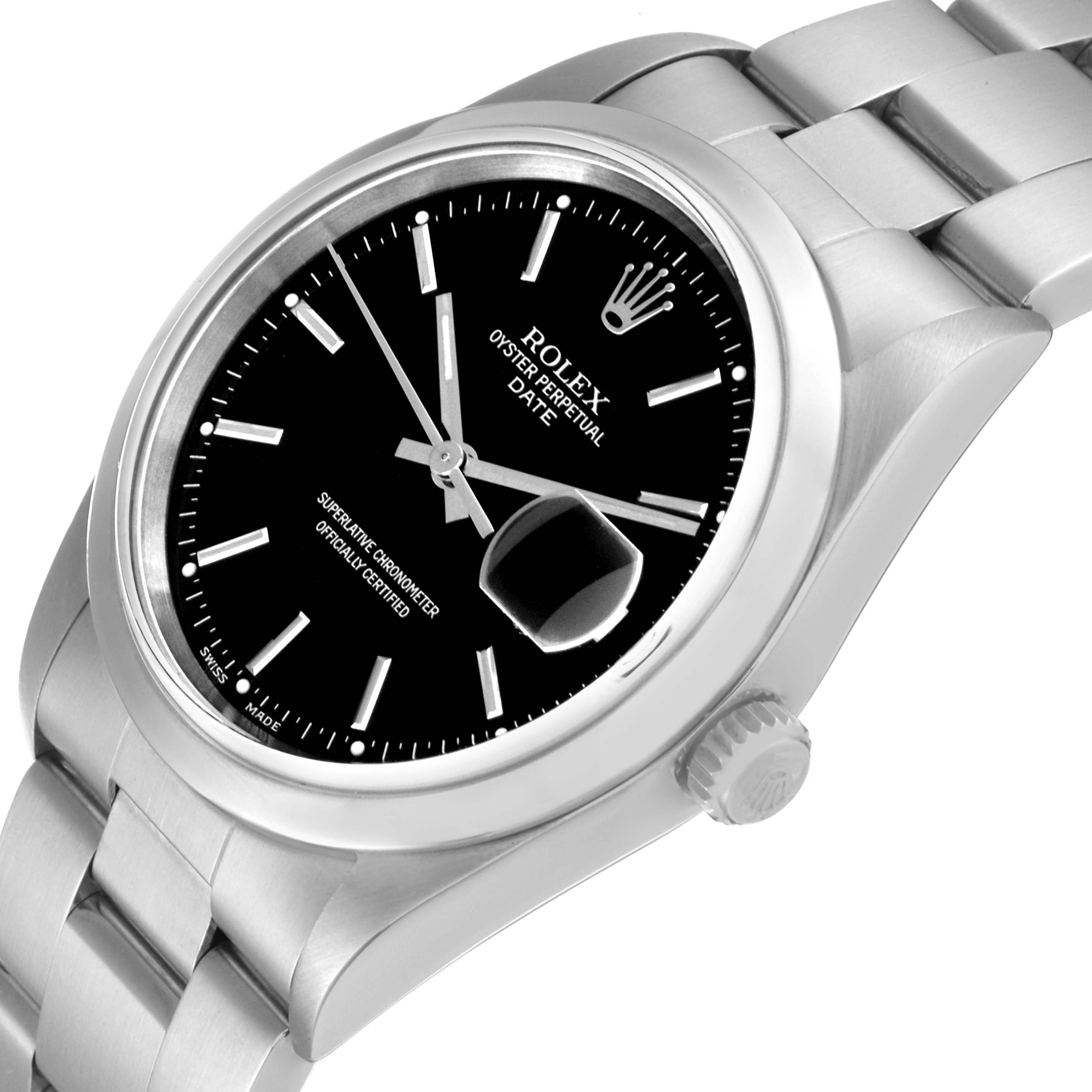 Rolex Date Black Dial Oyster Bracelet Steel Mens Watch 15200 Box Service Card