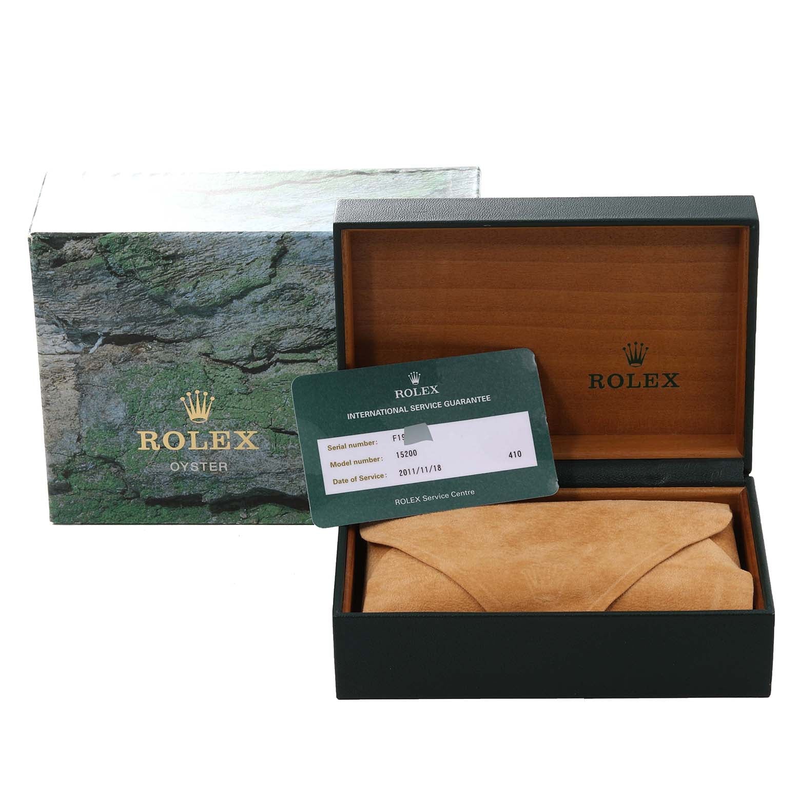 Rolex Date Black Dial Oyster Bracelet Steel Mens Watch 15200 Box Service Card