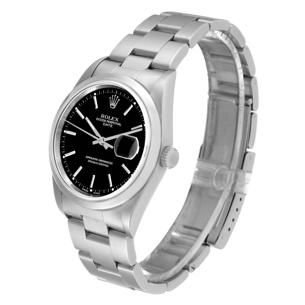 Rolex Date Black Dial Oyster Bracelet Steel Mens Watch 15200 Box Service Card