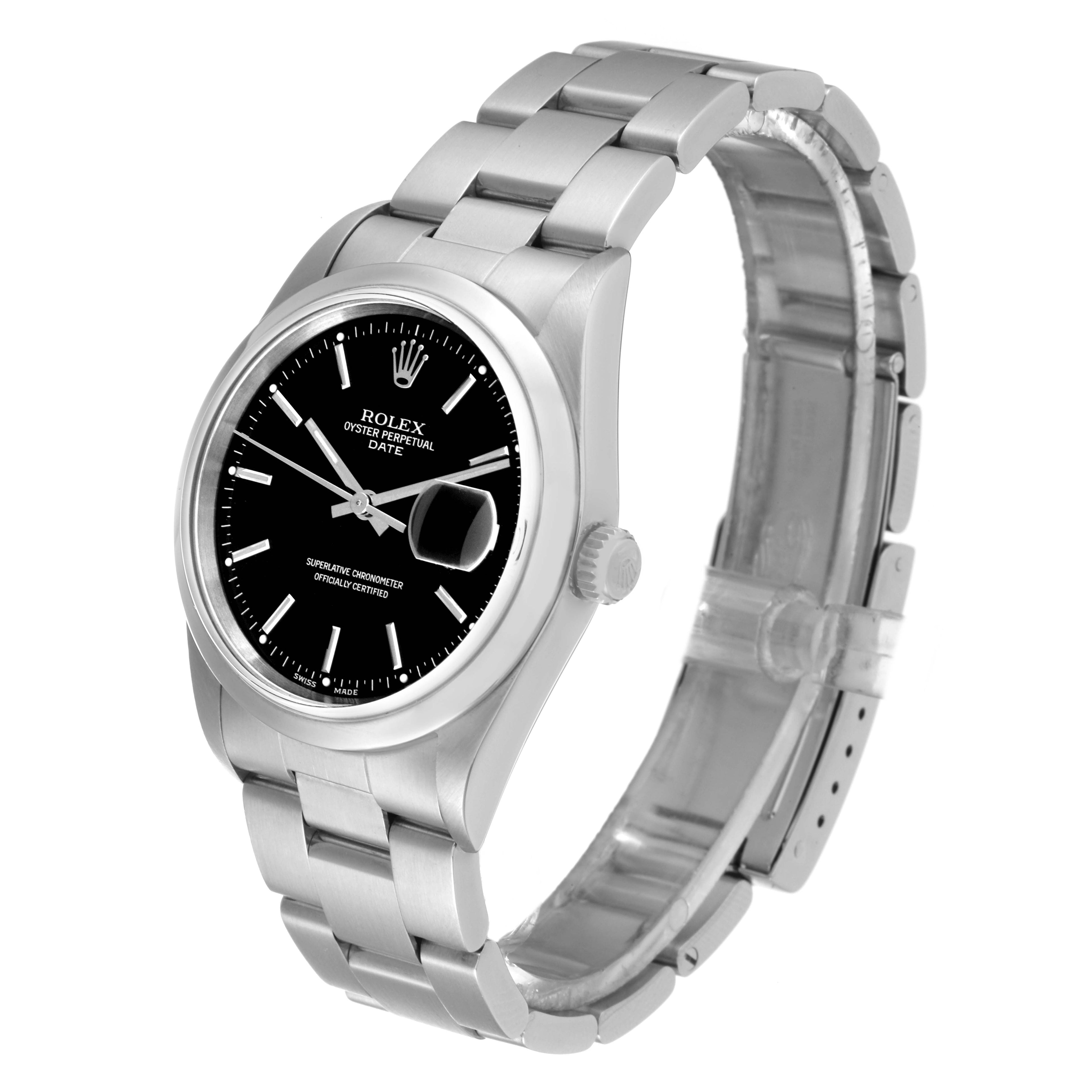 Rolex Date Black Dial Oyster Bracelet Steel Mens Watch 15200 Box Service Card