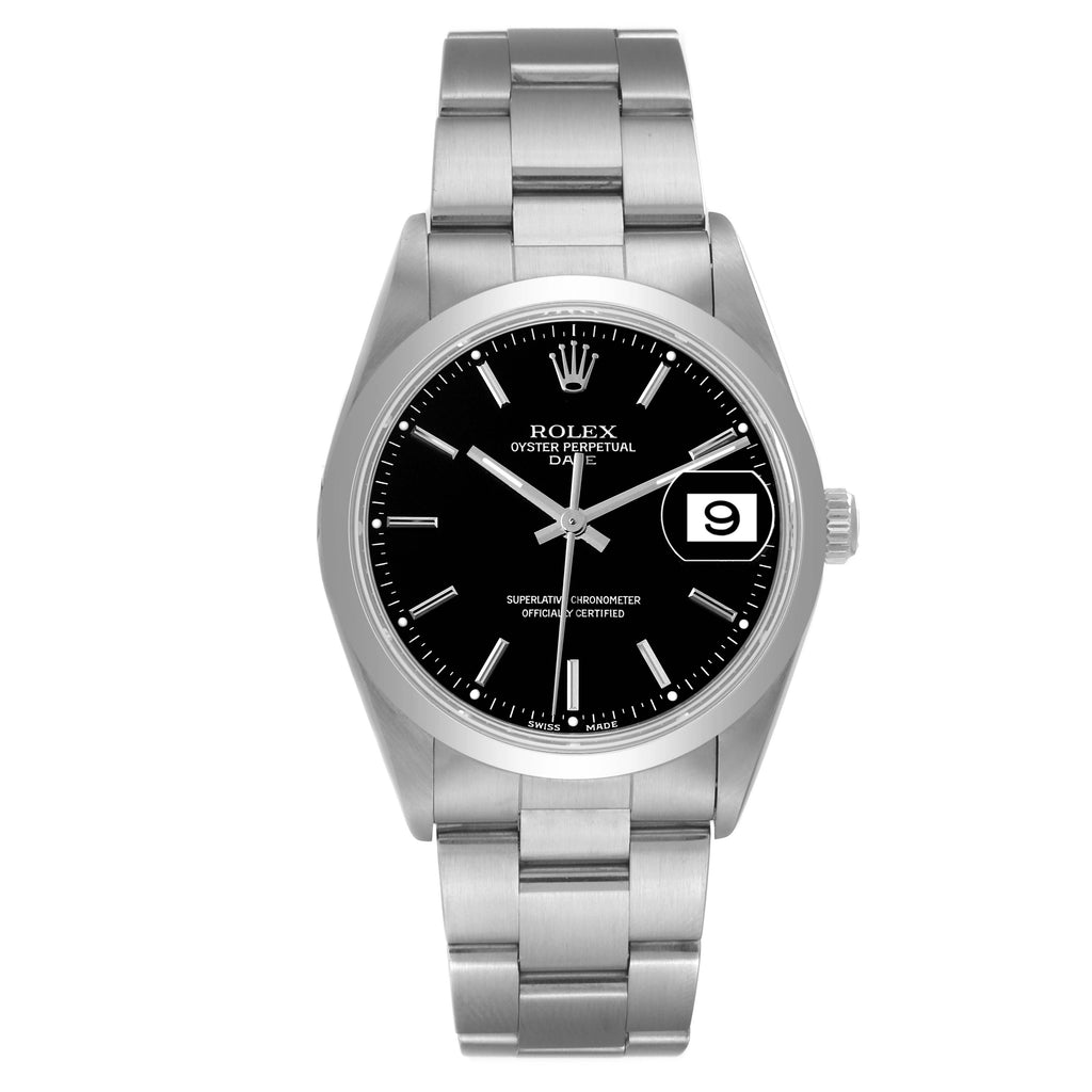 Rolex Date Black Dial Oyster Bracelet Steel Mens Watch 15200 Box Service Card