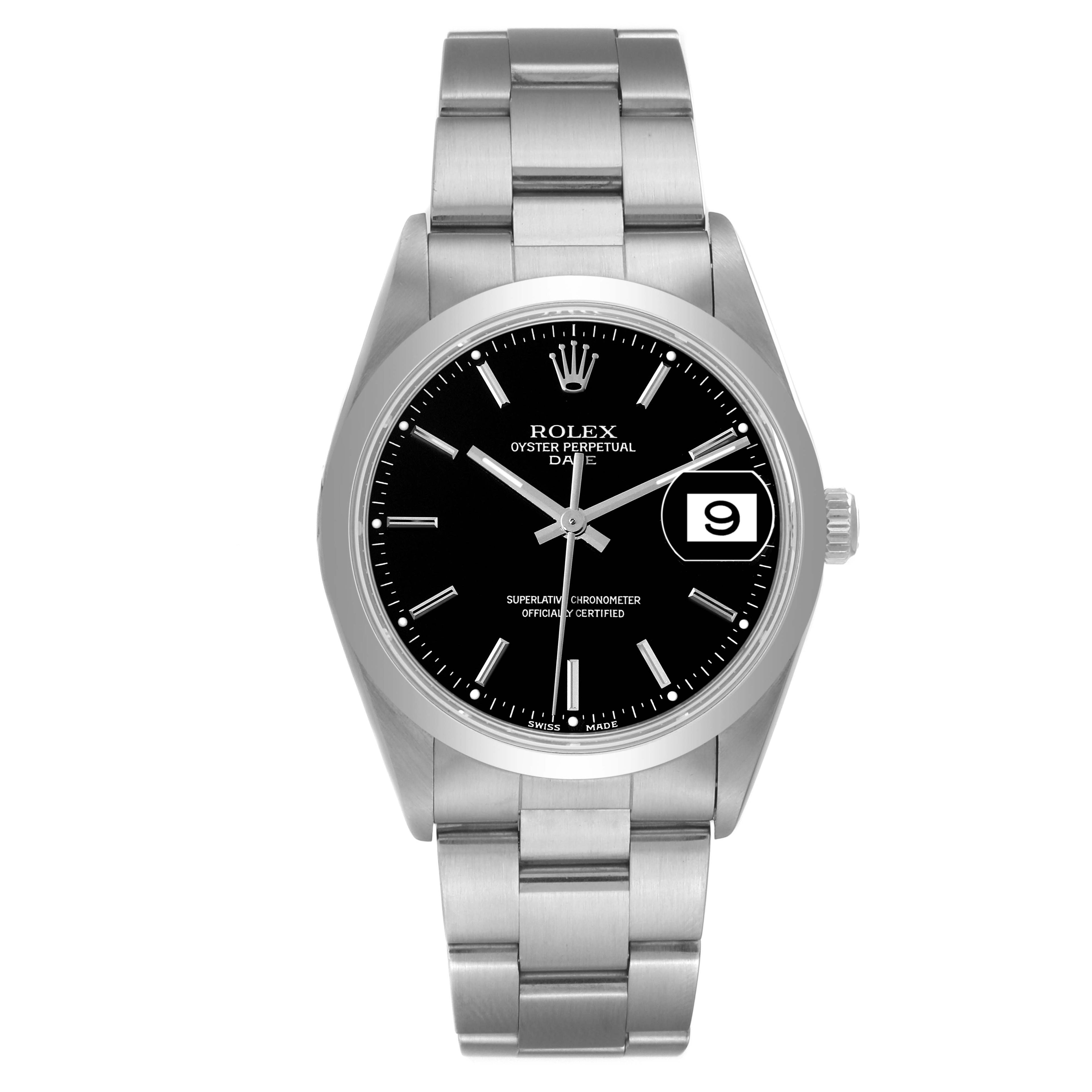Rolex Date Black Dial Oyster Bracelet Steel Mens Watch 15200 Box Service Card