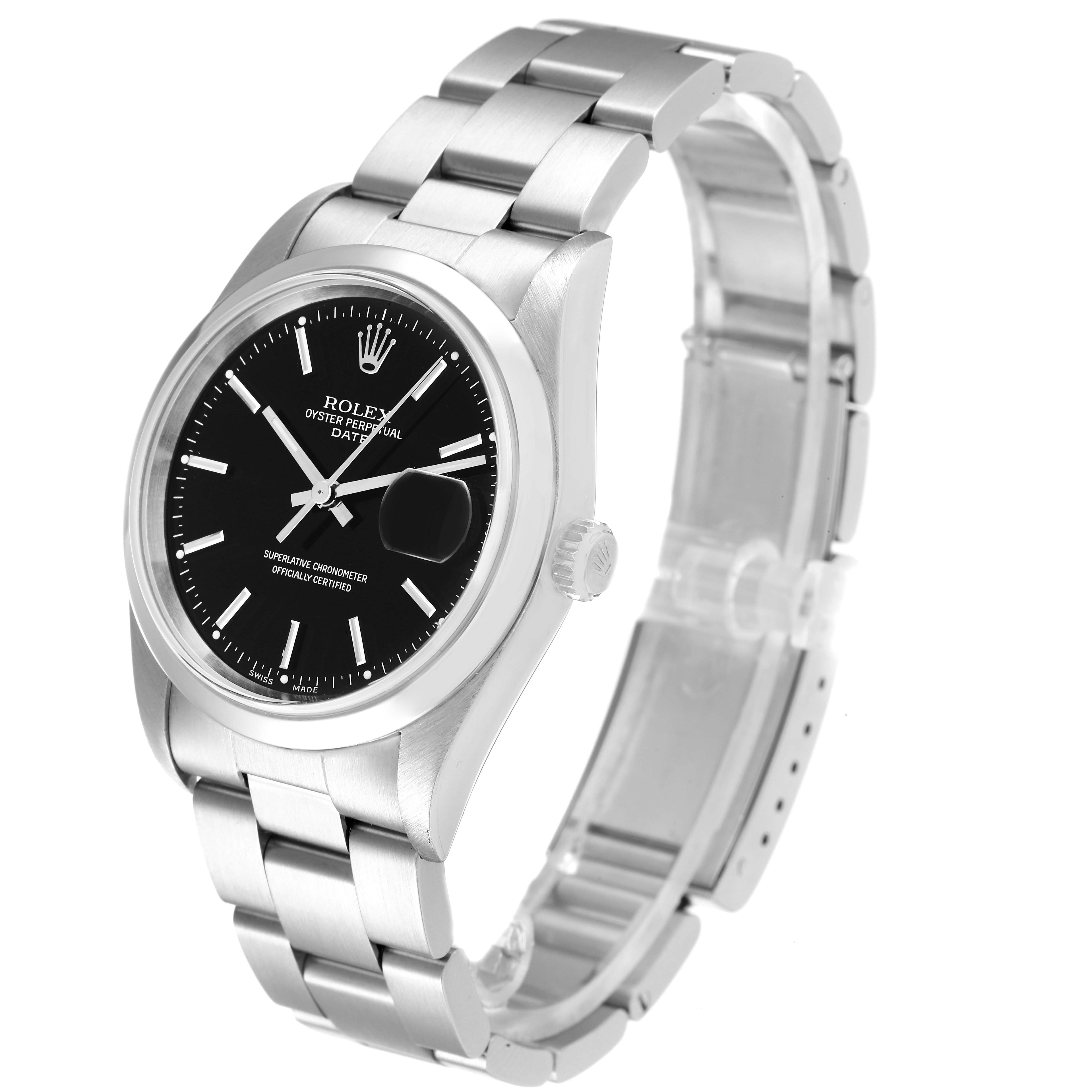 Rolex Date Black Dial Oyster Bracelet Steel Mens Watch 15200 Papers