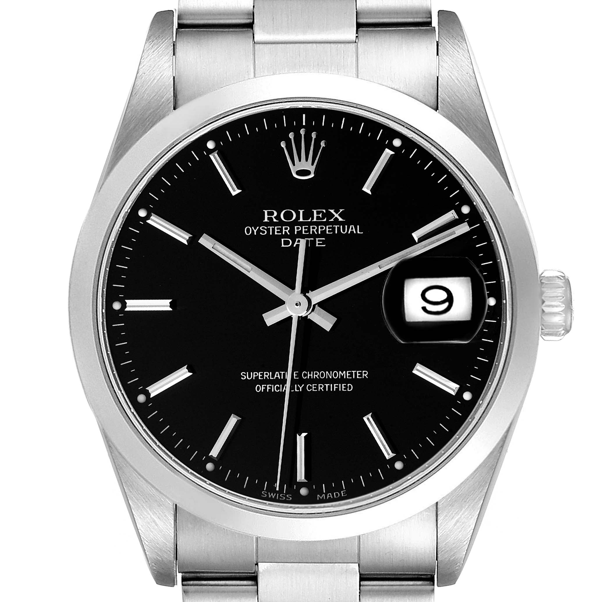 Rolex Date Black Dial Oyster Bracelet Steel Mens Watch 15200 Papers