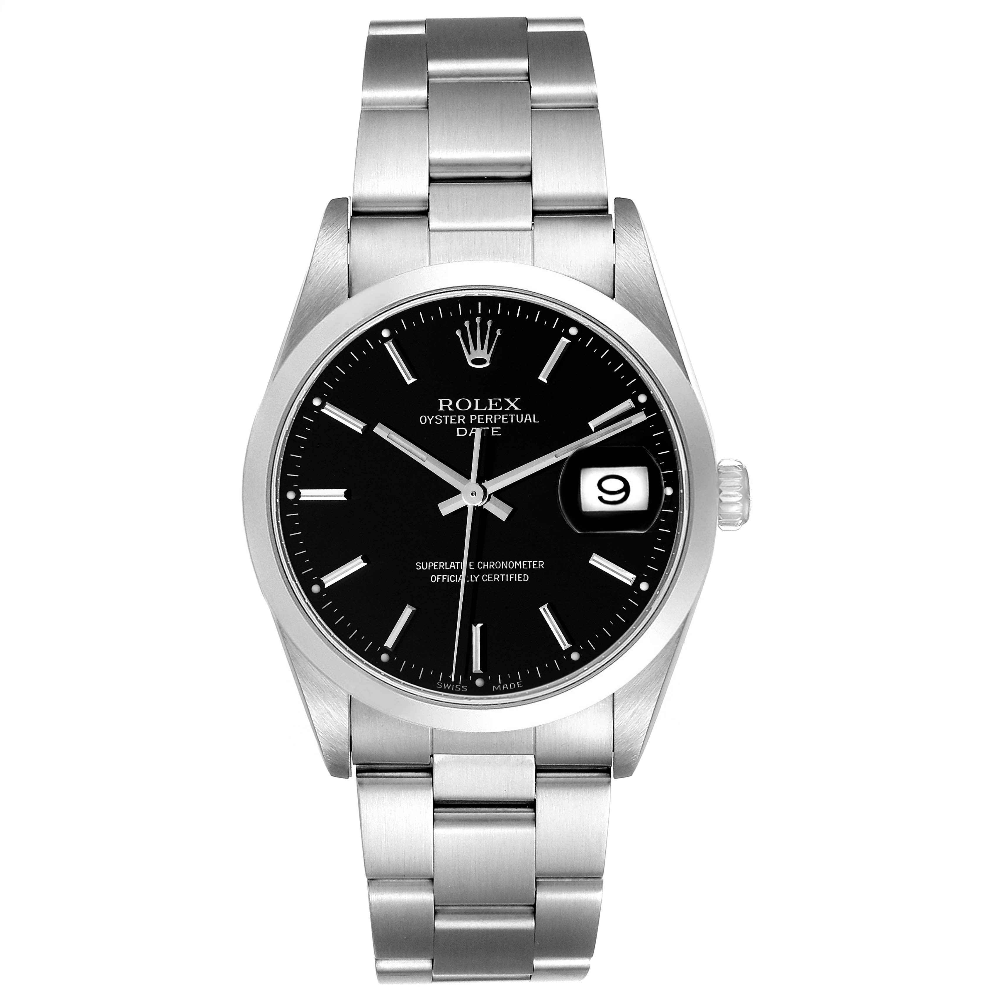 Rolex Date Black Dial Oyster Bracelet Steel Mens Watch 15200 Papers