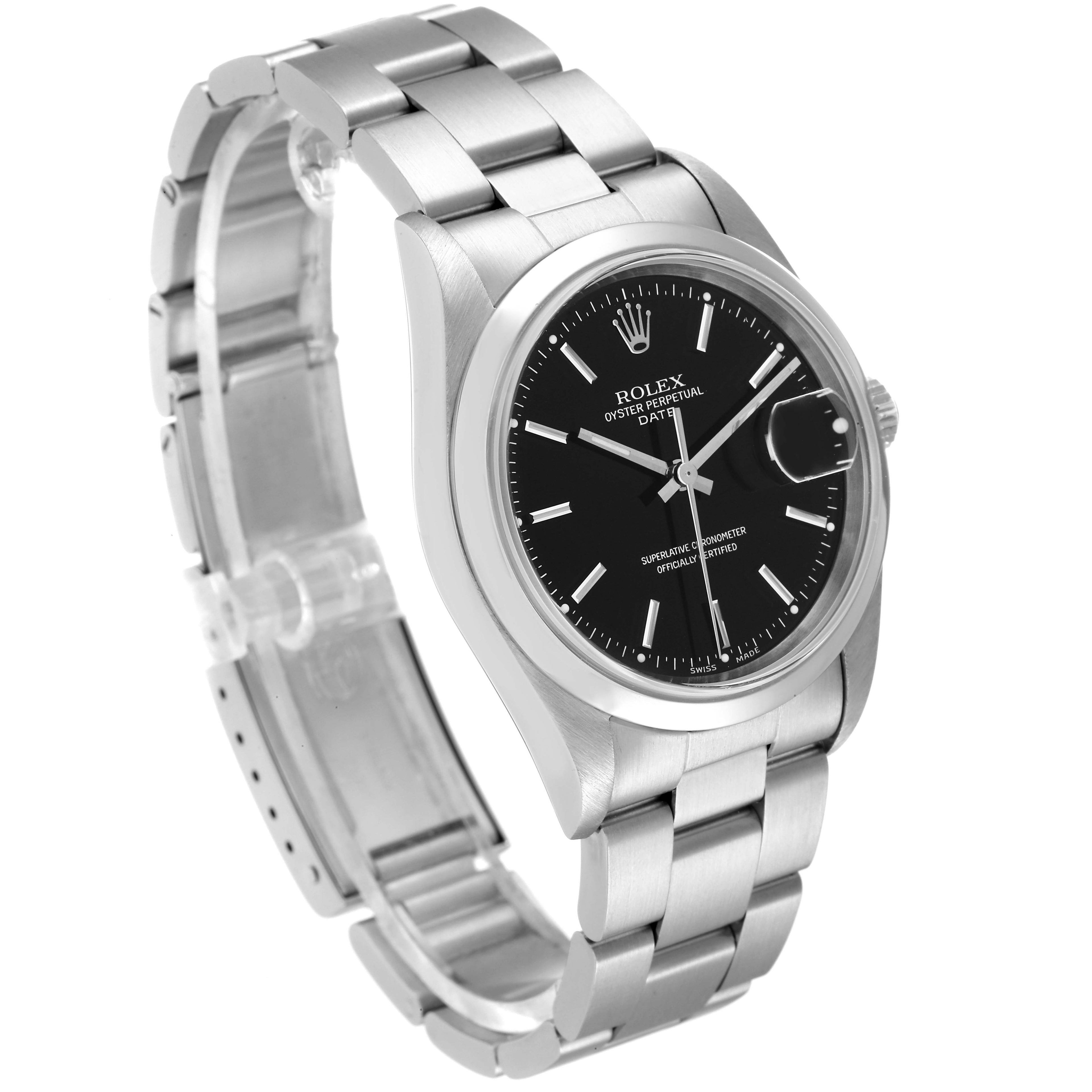 Rolex Date Black Dial Oyster Bracelet Steel Mens Watch 15200 Papers
