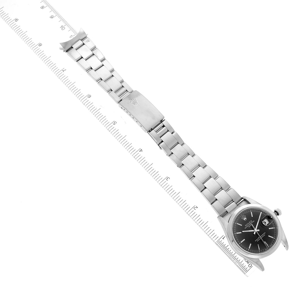 Rolex Date Black Dial Oyster Bracelet Steel Mens Watch 15200 Papers