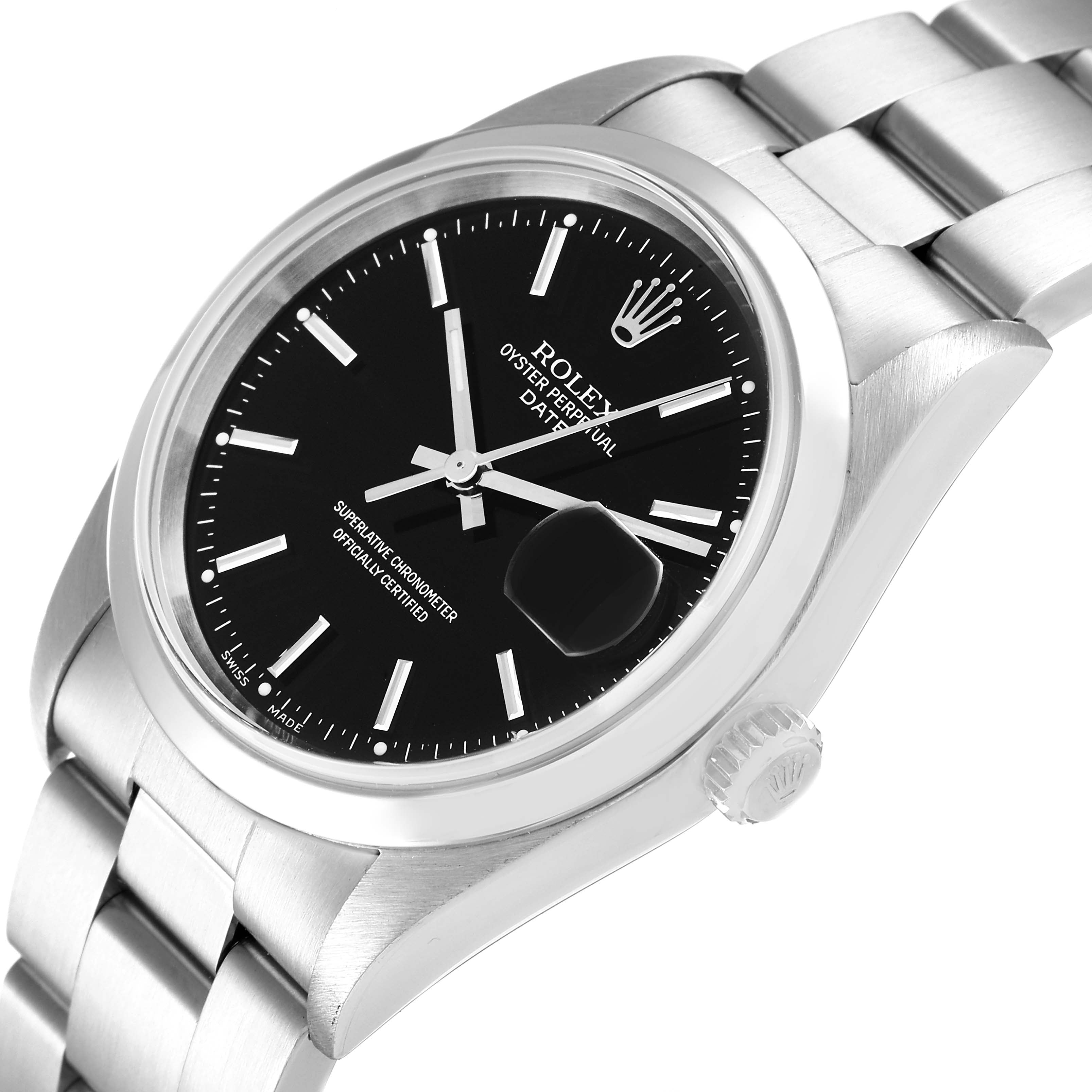 Rolex Date Black Dial Oyster Bracelet Steel Mens Watch 15200 Papers