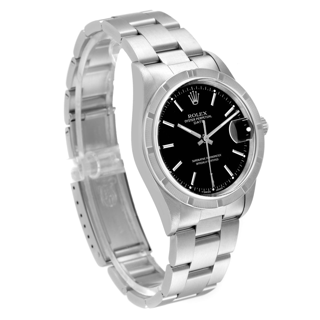Rolex Date Black Dial Oyster Bracelet Steel Mens Watch 15210