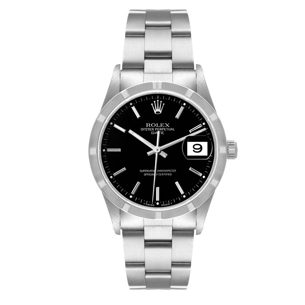Rolex Date Black Dial Oyster Bracelet Steel Mens Watch 15210