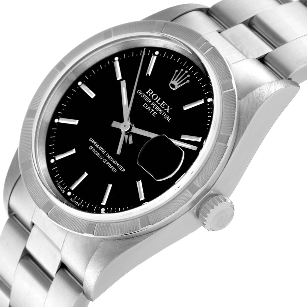 Rolex Date Black Dial Oyster Bracelet Steel Mens Watch 15210