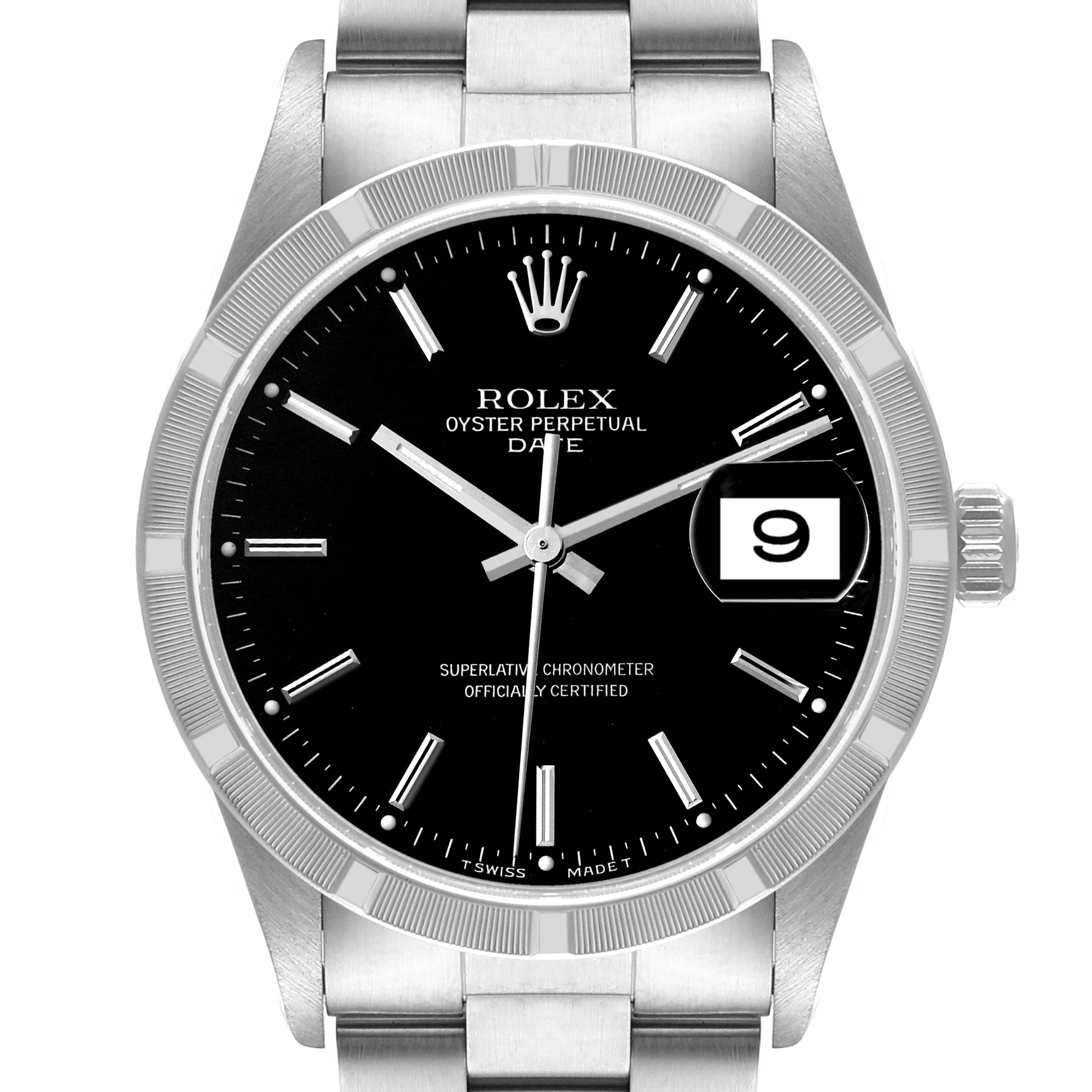 Rolex Date Black Dial Oyster Bracelet Steel Mens Watch 15210