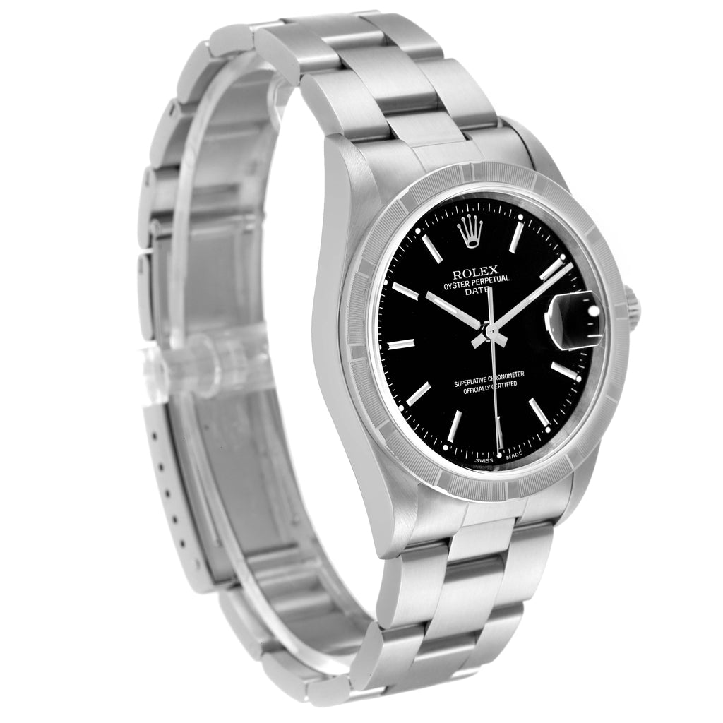 Rolex Date Black Dial Oyster Bracelet Steel Mens Watch 15210 Box Papers