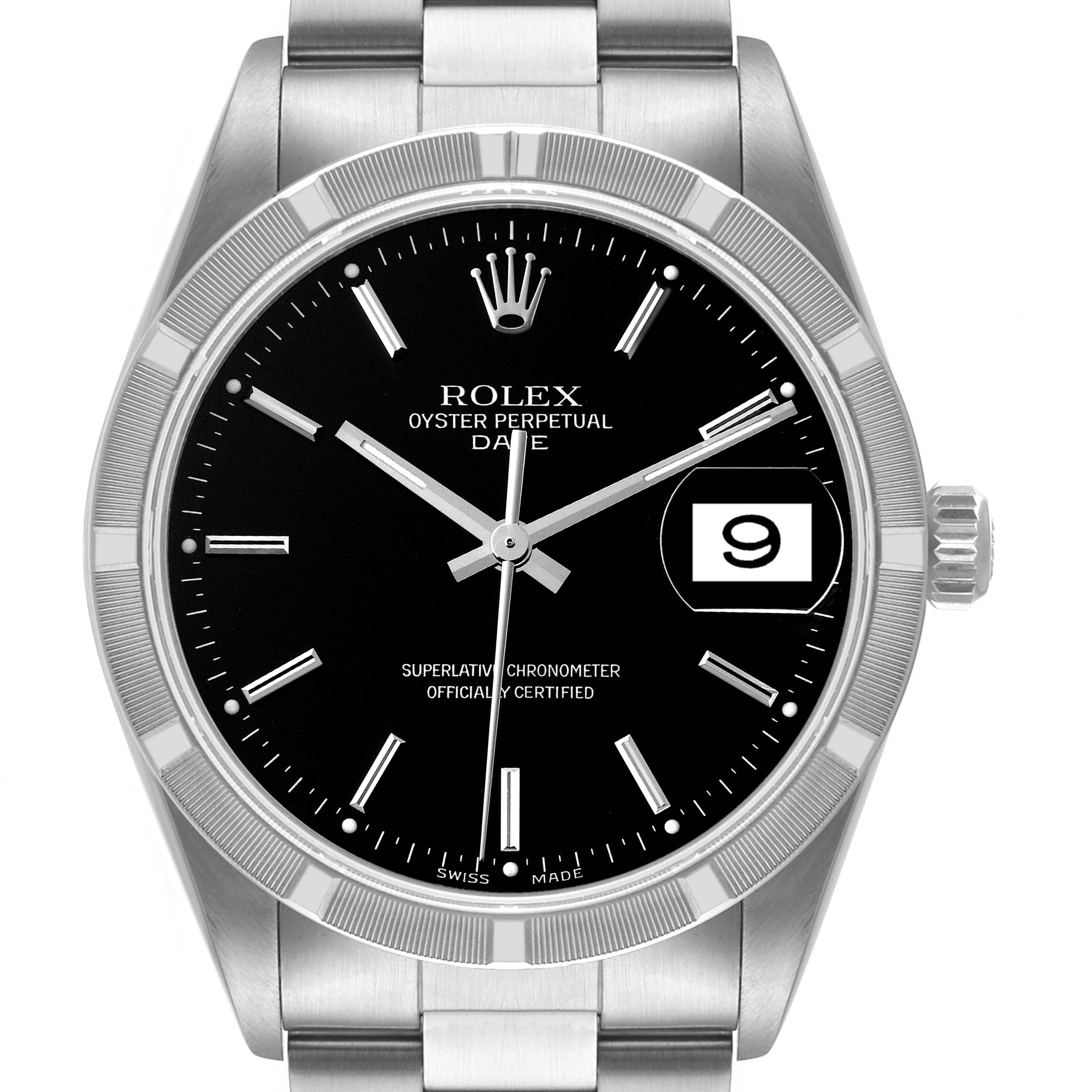 Rolex Date Black Dial Oyster Bracelet Steel Mens Watch 15210 Box Papers