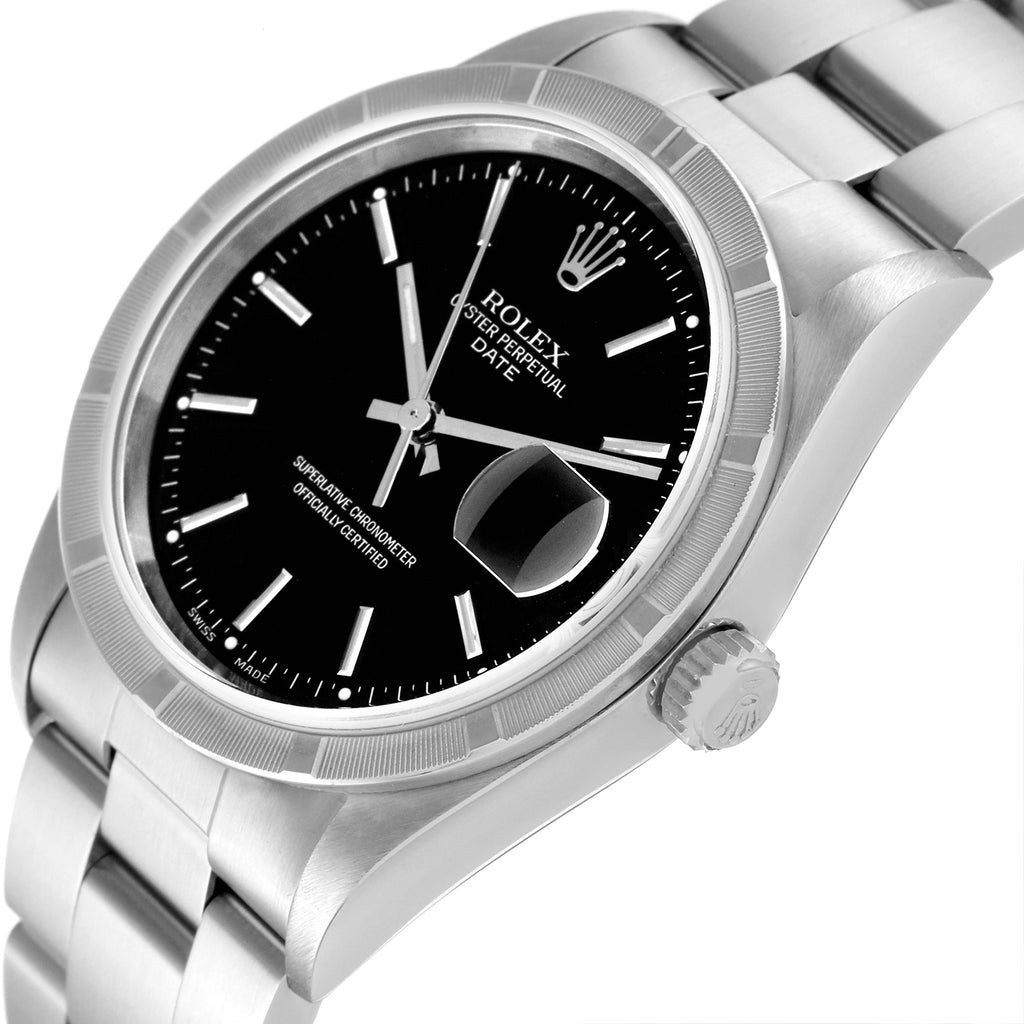 Rolex Date Black Dial Oyster Bracelet Steel Mens Watch 15210 Box Papers