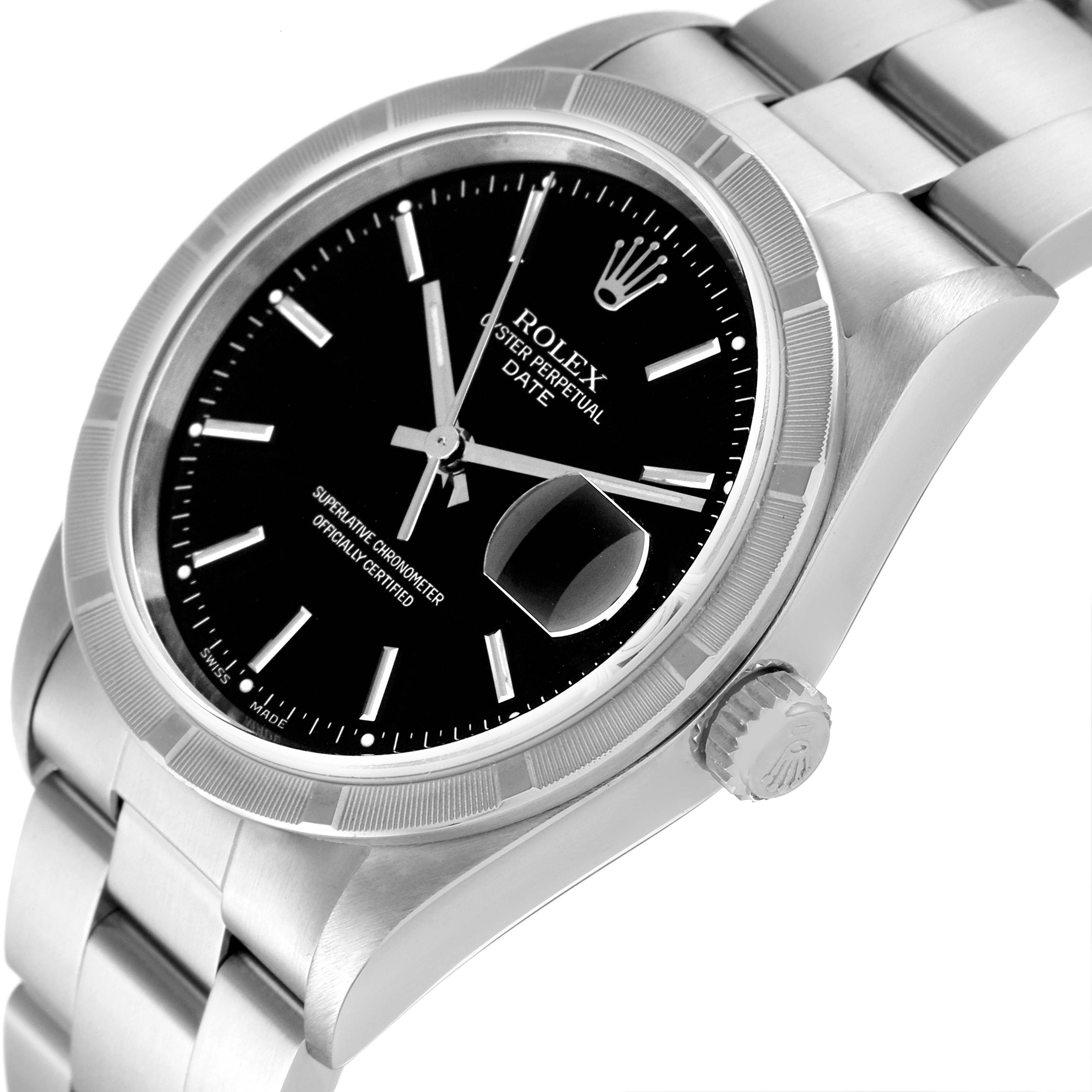 Rolex Date Black Dial Oyster Bracelet Steel Mens Watch 15210 Box Papers