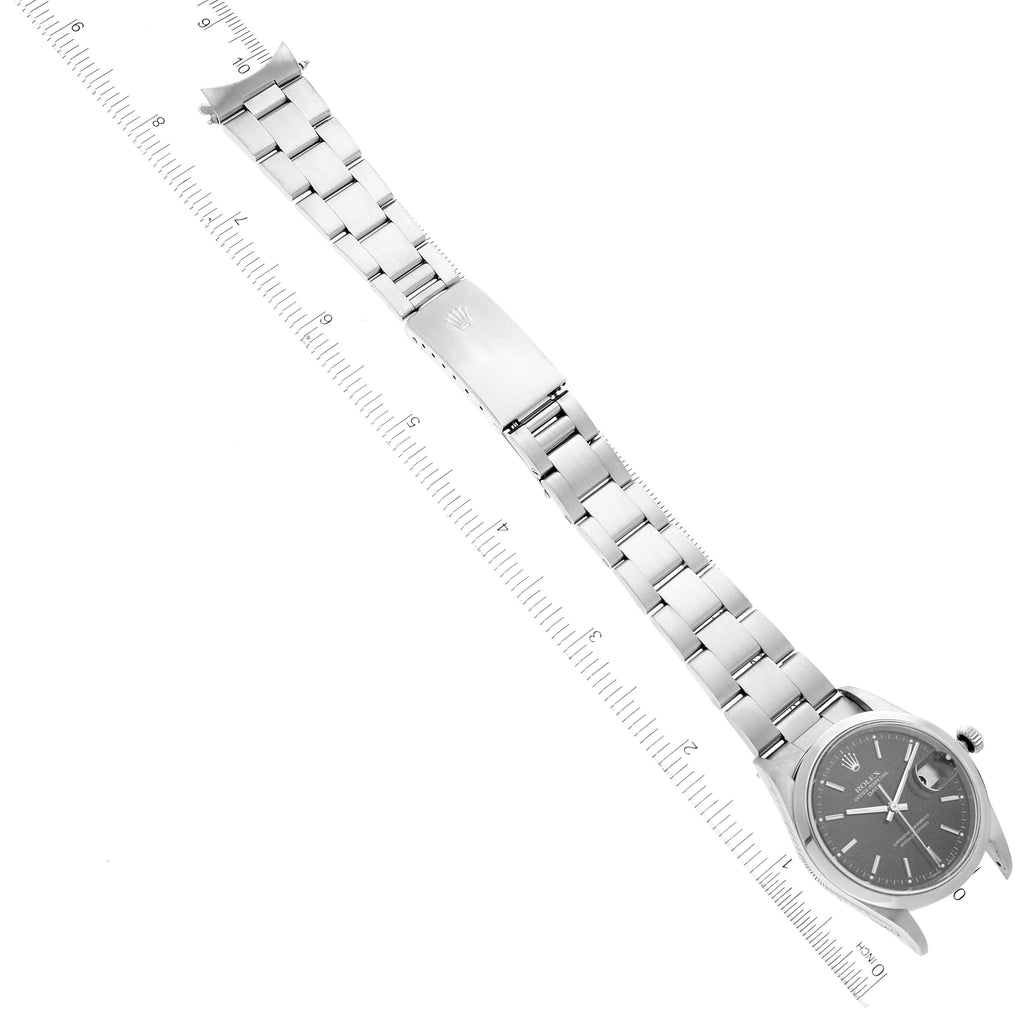 Rolex Date Black Frosted Dial Oyster Bracelet Steel Mens Watch 15200 Box Papers