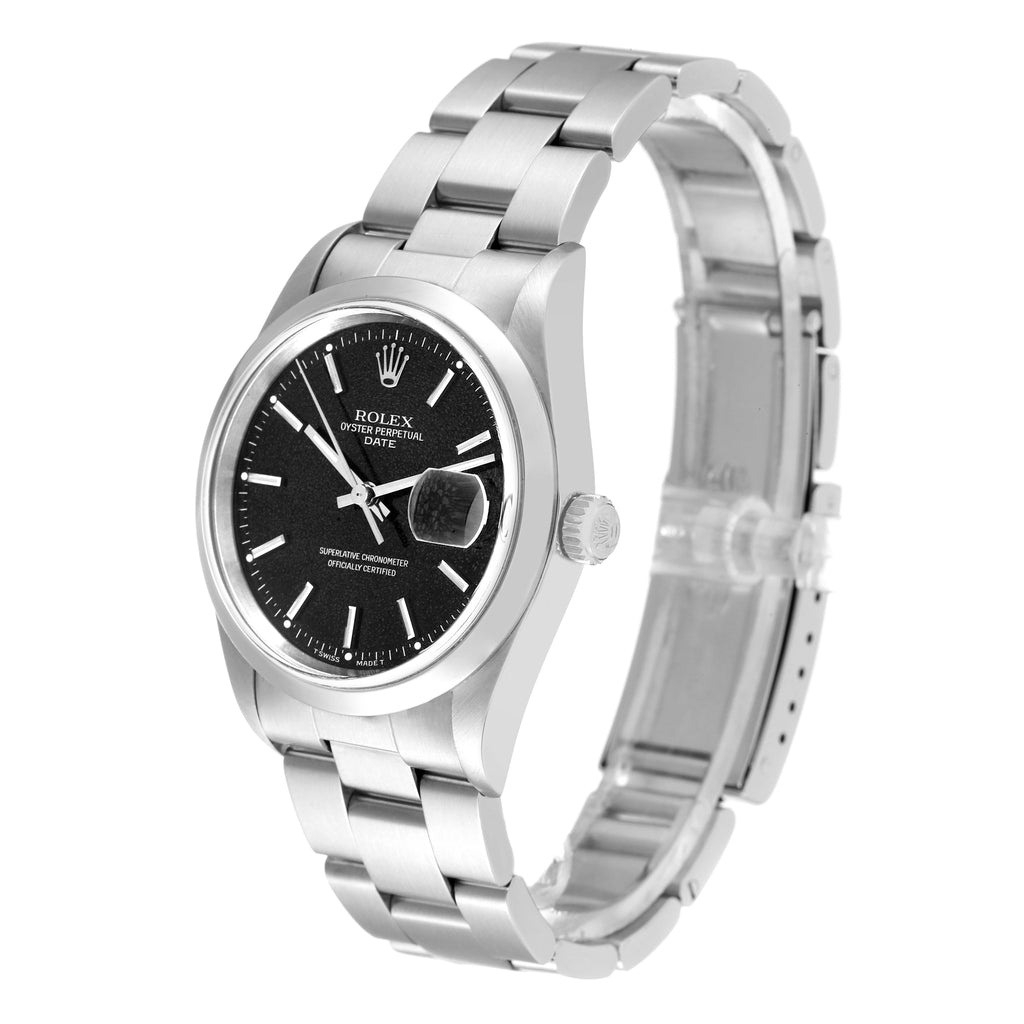 Rolex Date Black Frosted Dial Oyster Bracelet Steel Mens Watch 15200 Box Papers