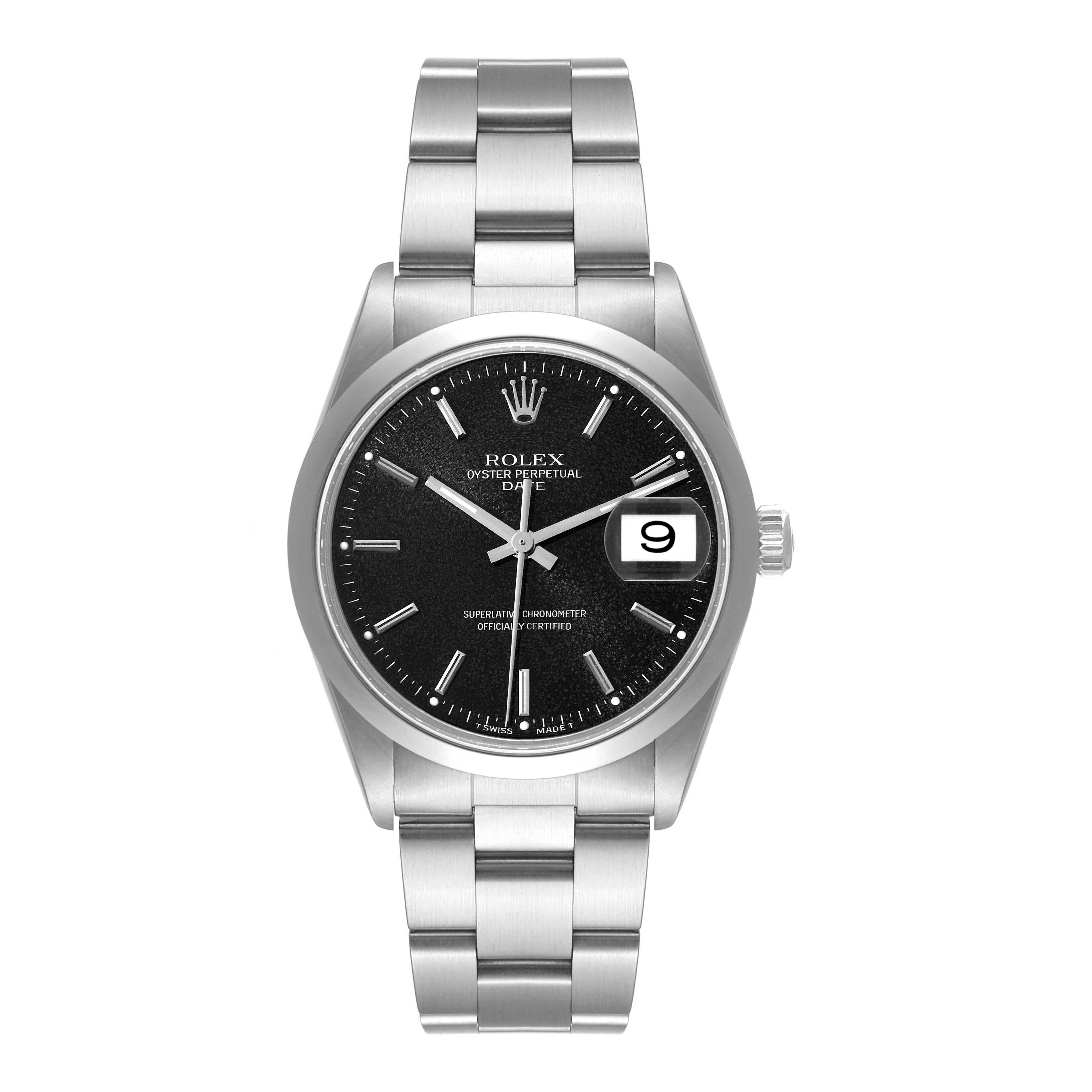 Rolex Date Black Frosted Dial Oyster Bracelet Steel Mens Watch 15200 Box Papers