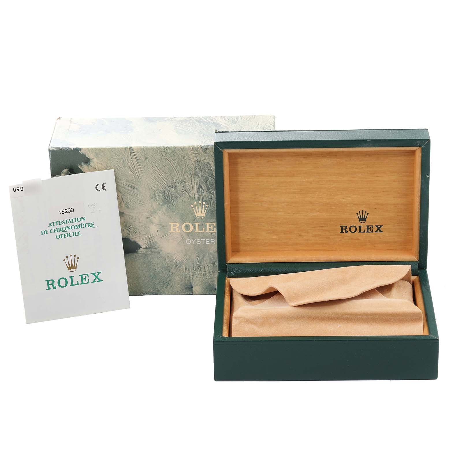 Rolex Date Black Frosted Dial Oyster Bracelet Steel Mens Watch 15200 Box Papers