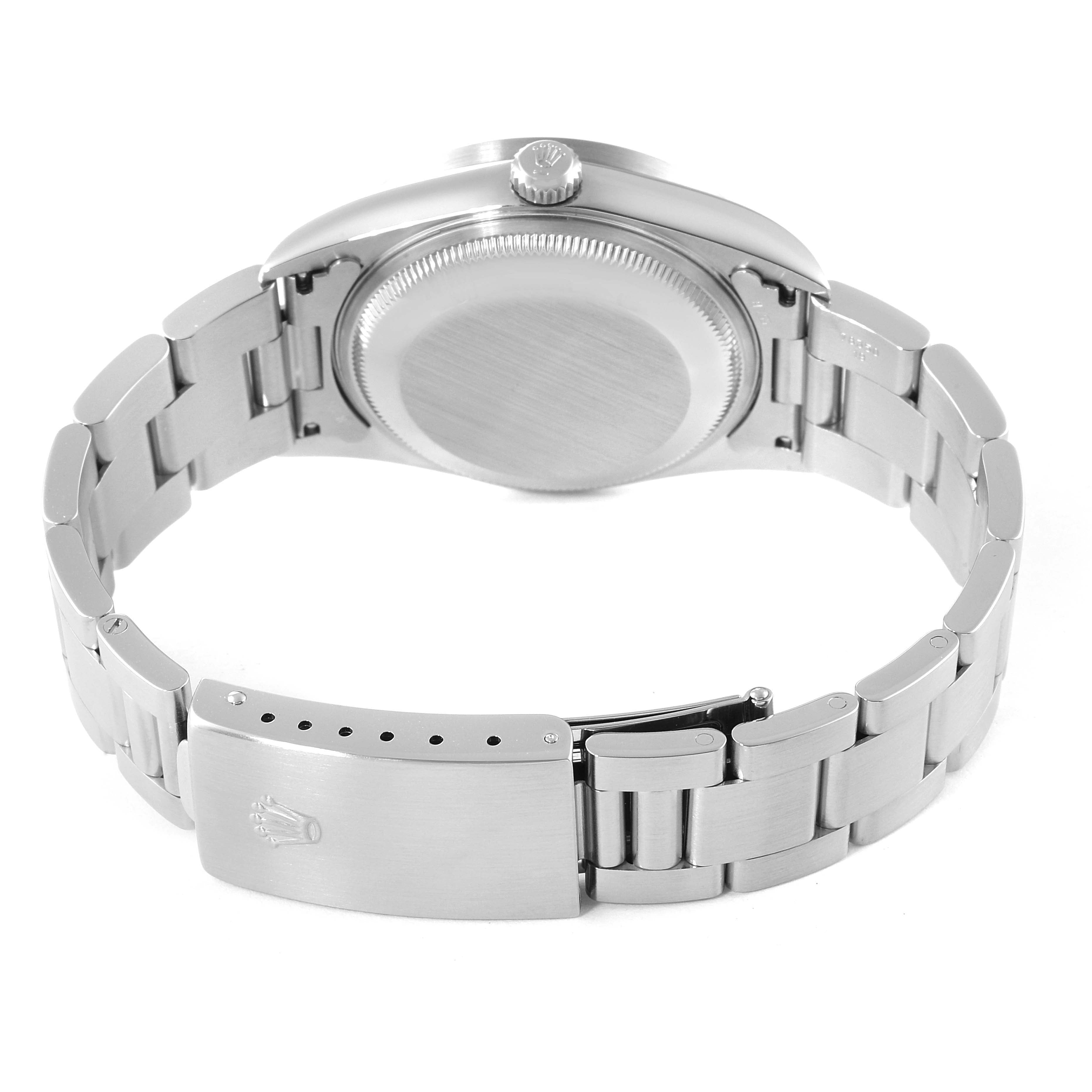 Rolex Date Blue Dial Engine Turned Bezel Steel Mens Watch 15210 Service Card