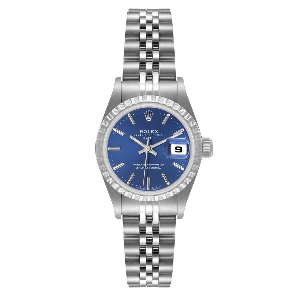 Rolex Date Blue Dial Jubilee Bracelet Steel Ladies Watch 69240 Box Papers